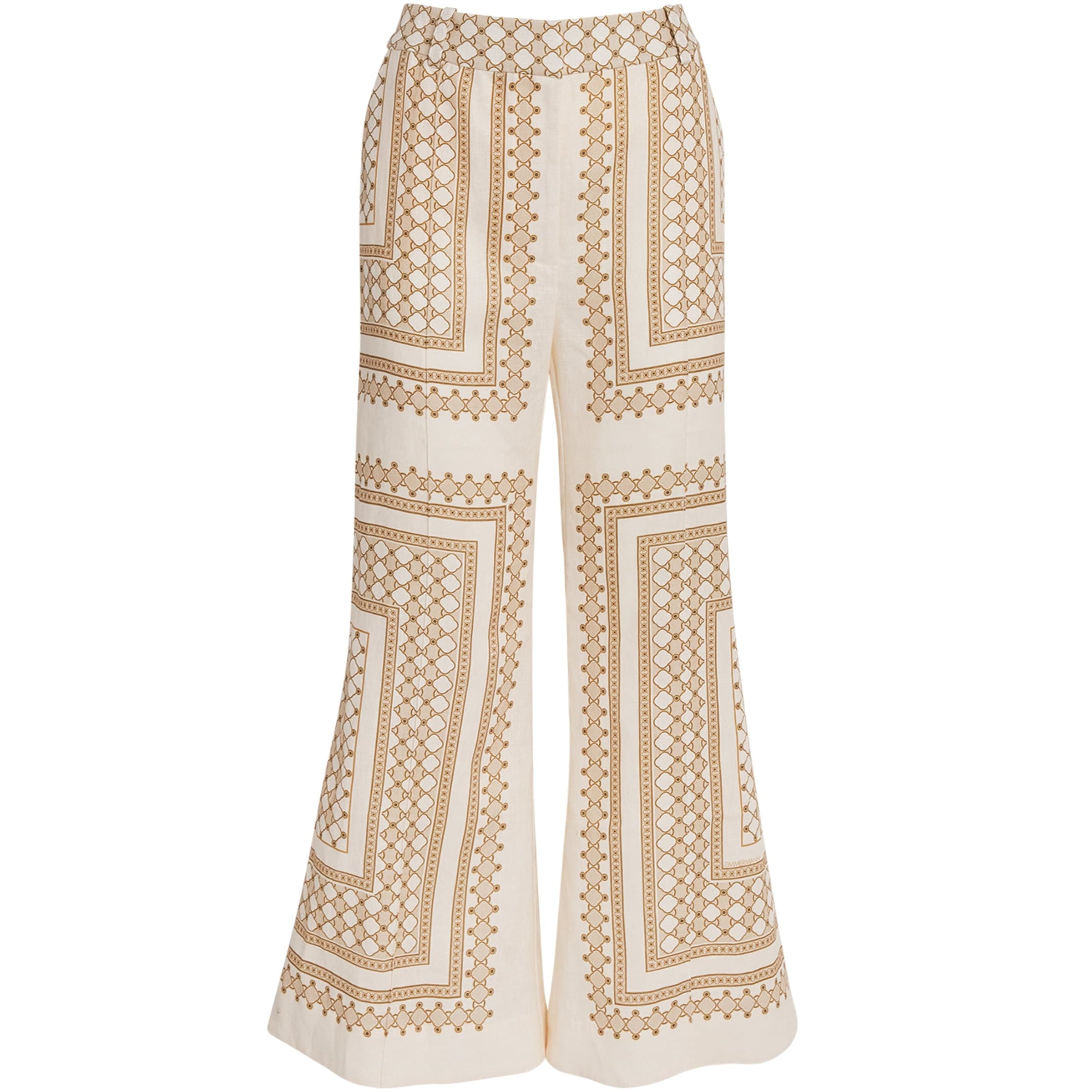 Zimmermann Nude Linen Geometric Crop Wide-Leg Trousers