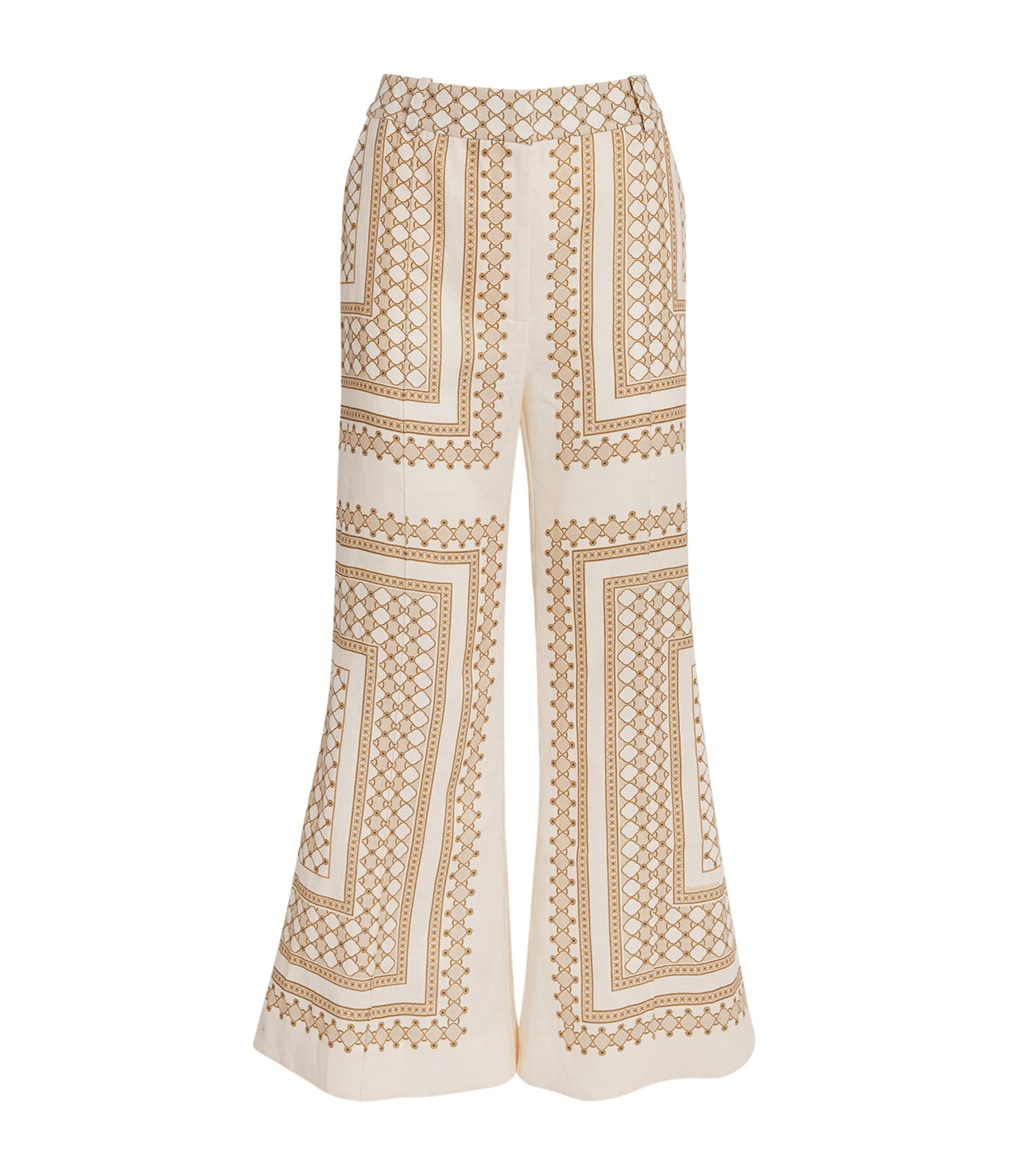 Zimmermann Nude Linen Geometric Crop Wide-Leg Trousers