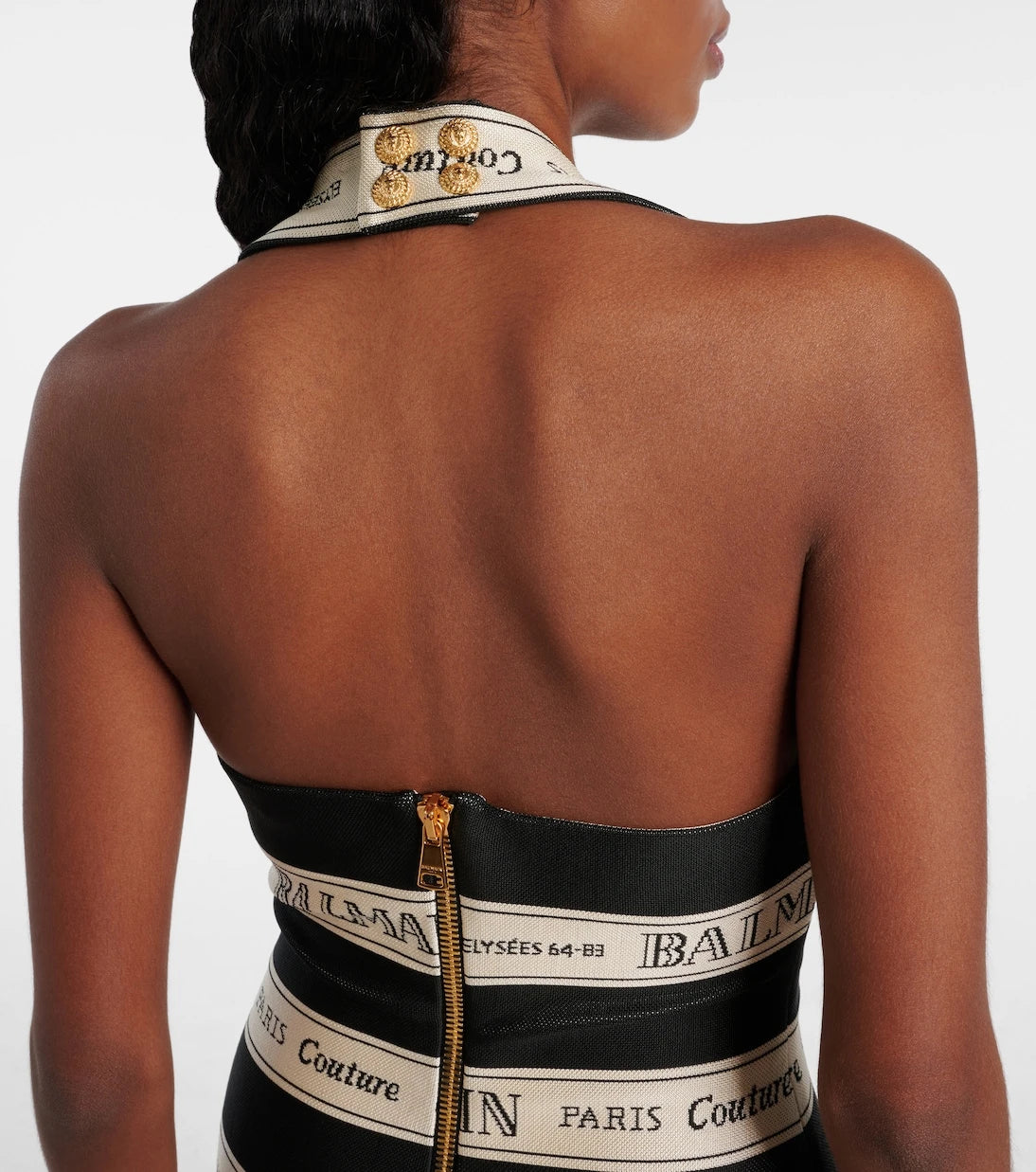 Balmain - Striped halterneck jacquard minidress