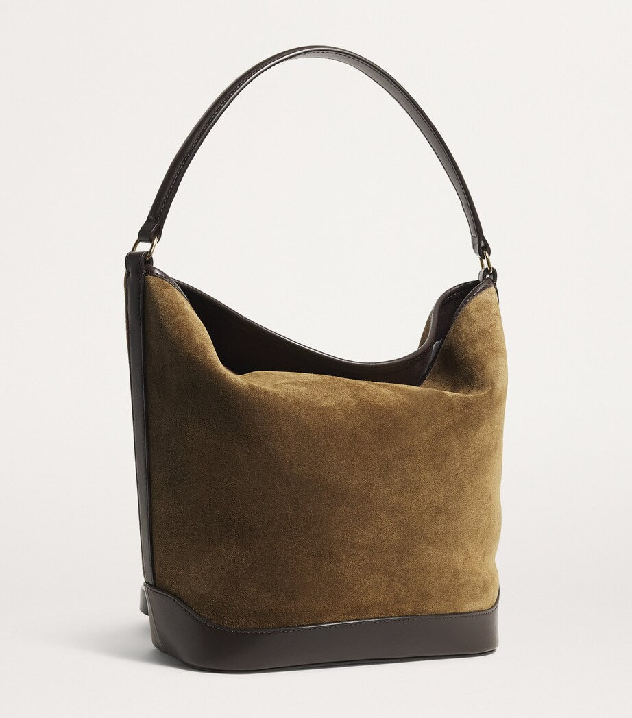 Beige Suede-Leather Bucket Bag