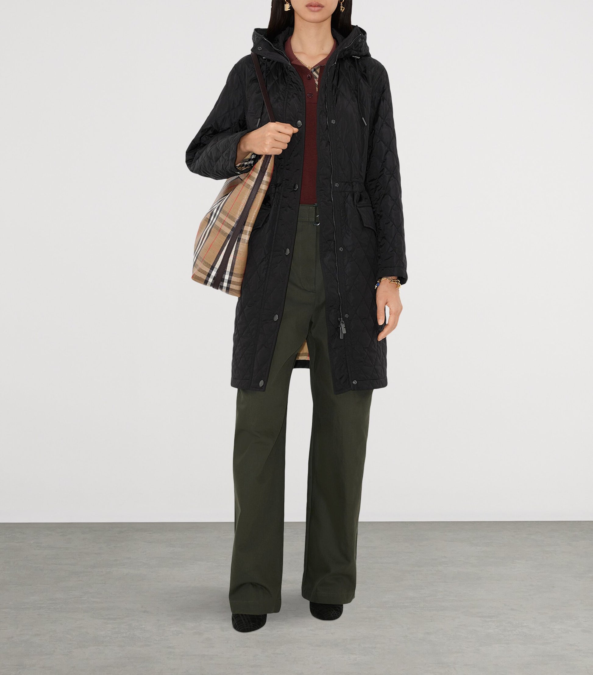 Nylon Quilted Hooded Parka BLACK