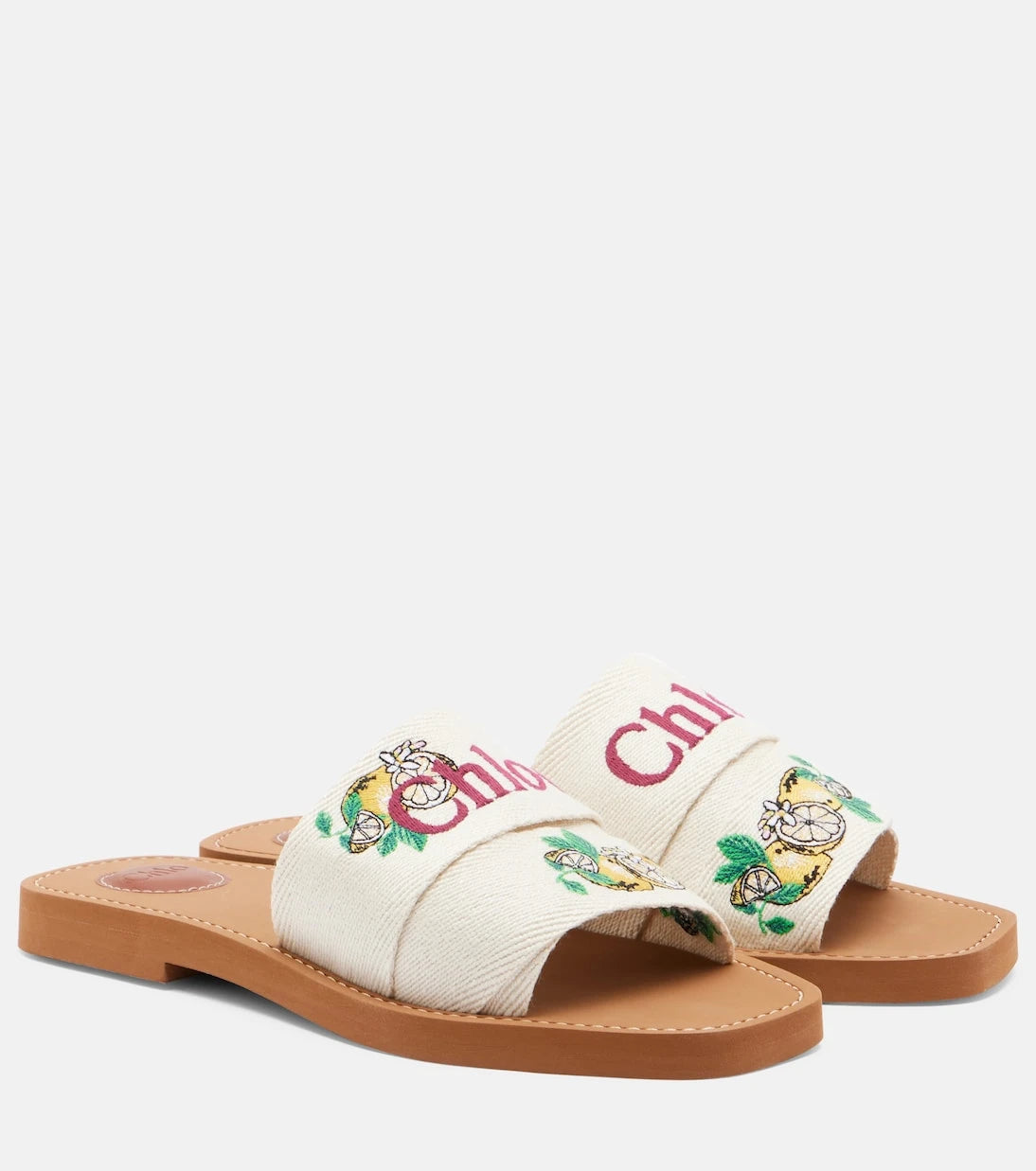 Chloé - Woody embroidered linen slides