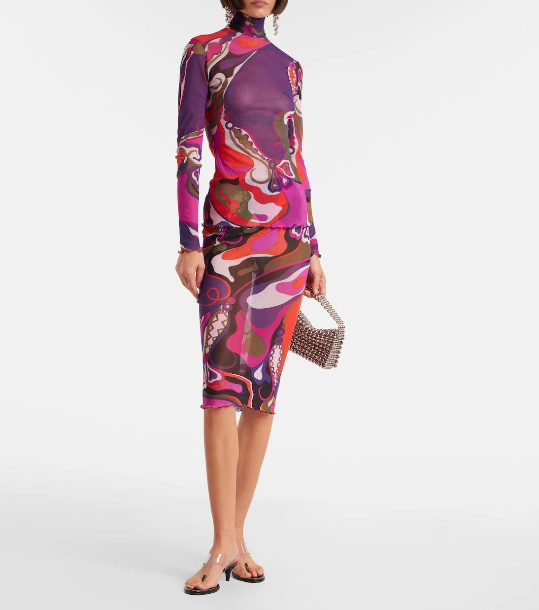 Pucci - Orchidee mesh pencil skirt
