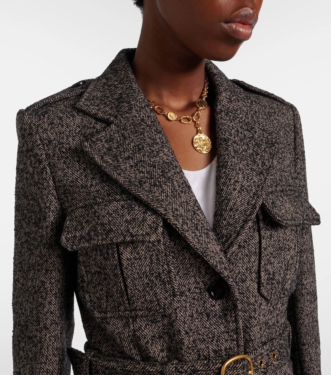 Chloé - Belted herringbone wool-blend coat