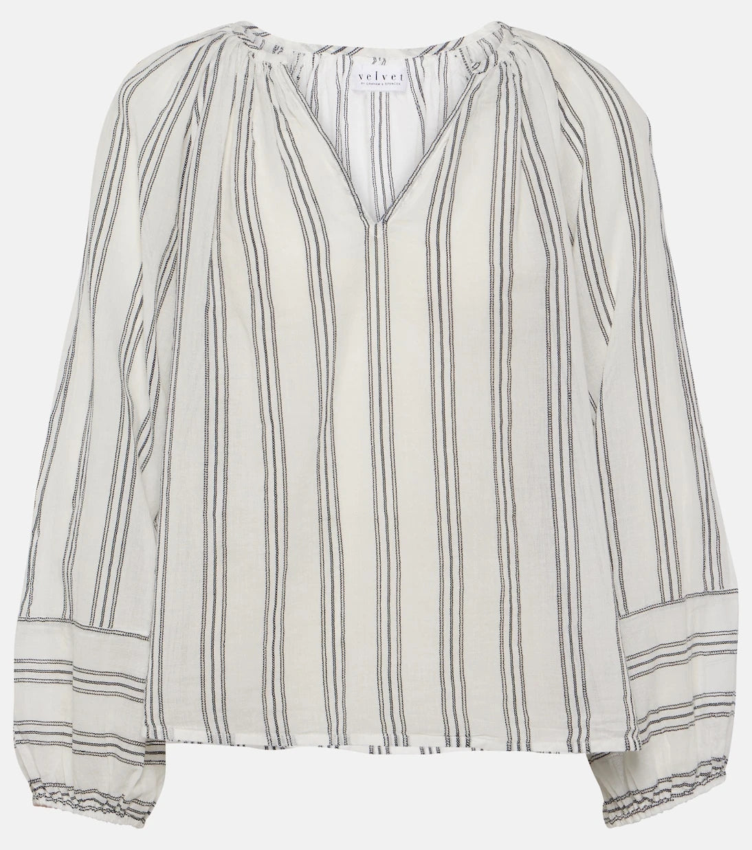 Velvet - Gianna embroidered striped cotton top