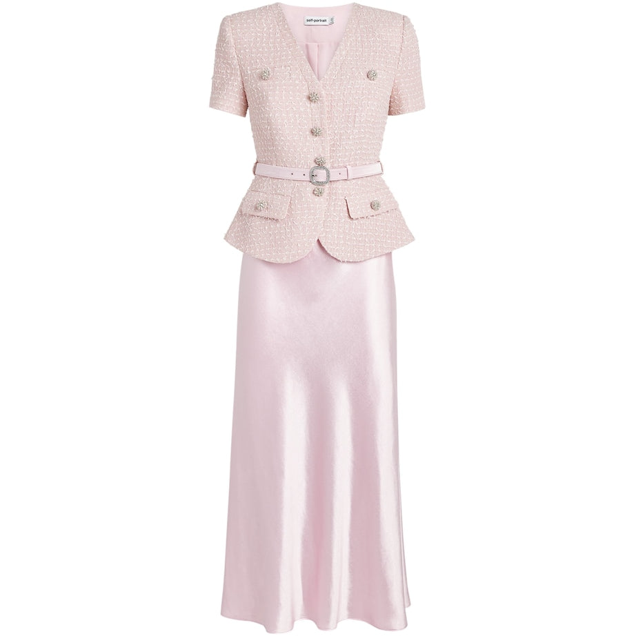 Self-Portrait Pink Sequin Bouclé Chiffon Midi Dress