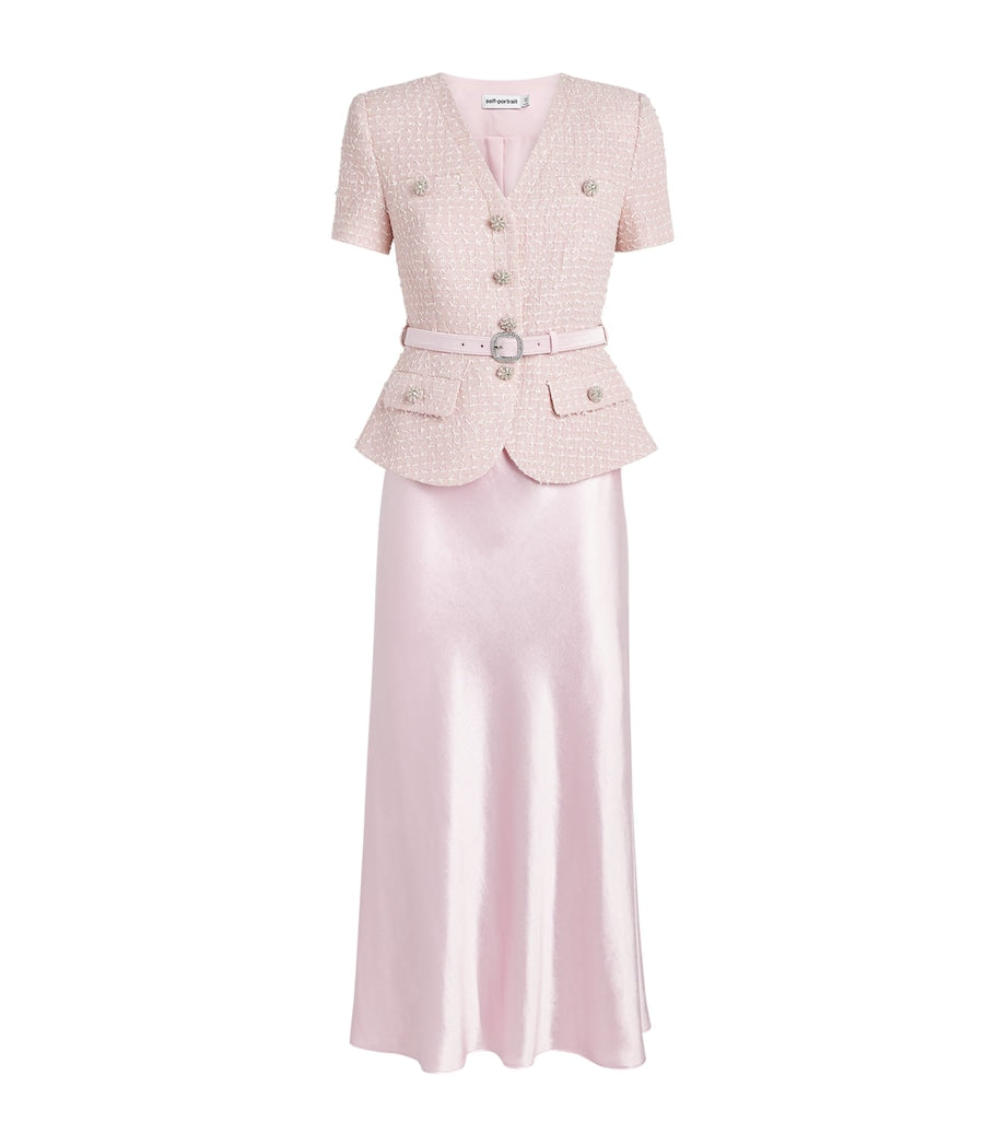 Self-Portrait Pink Sequin Bouclé Chiffon Midi Dress