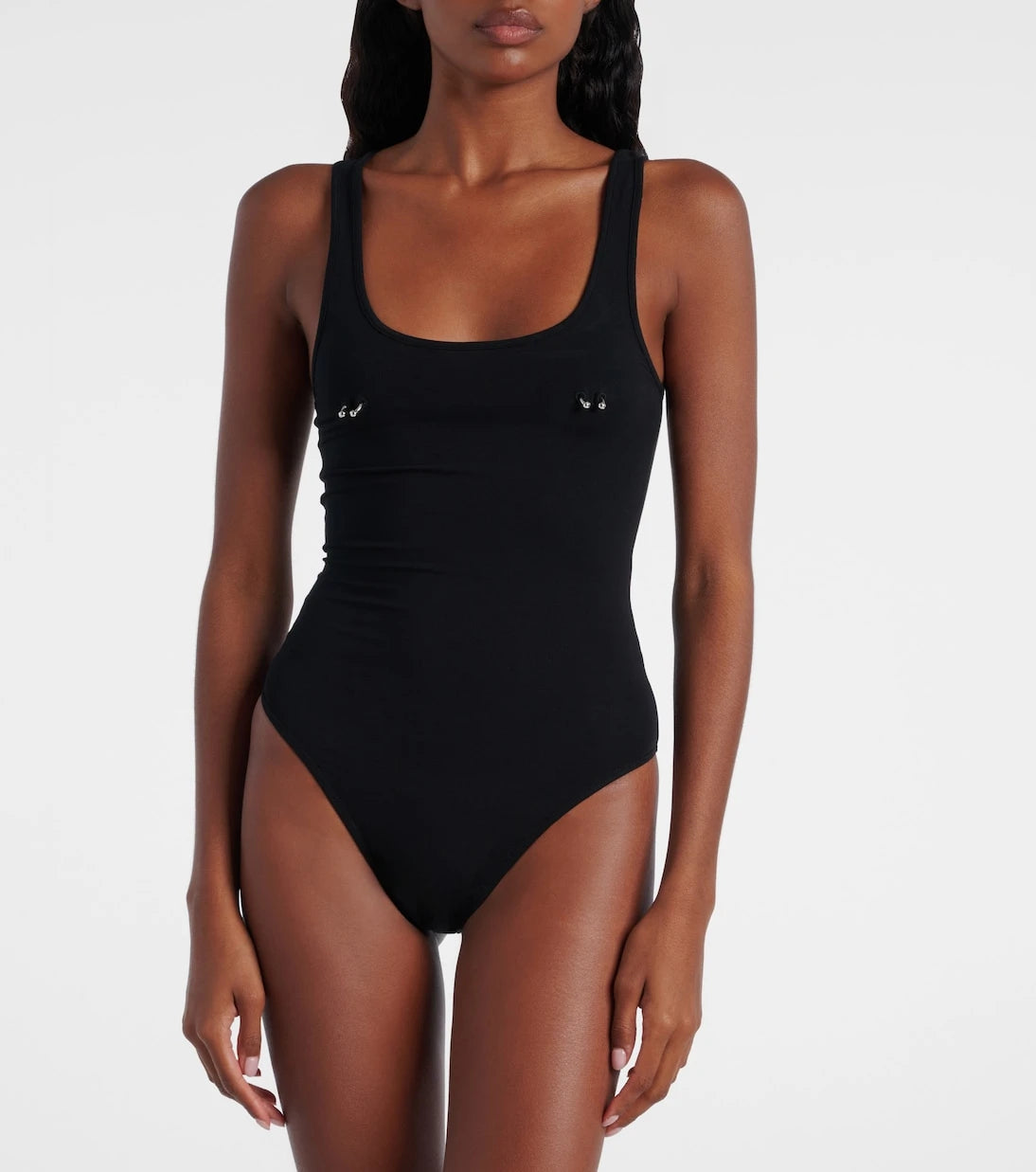 Mugler - Embellished cotton-blend bodysuit