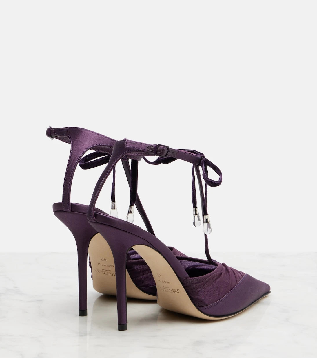 Jimmy Choo - Afia 100 velvet-trimmed satin pumps