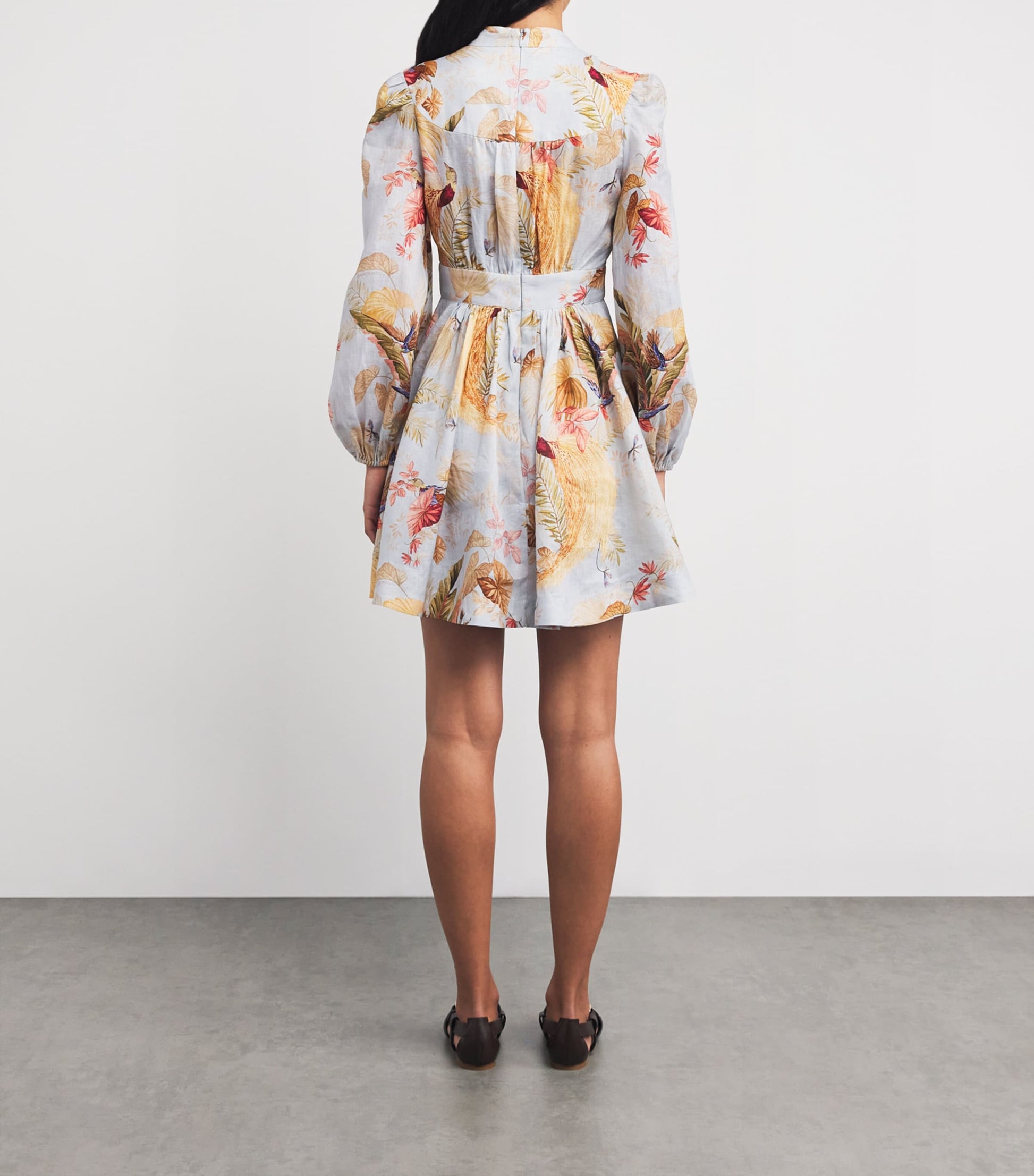 Blue Linen Palm Ascension Mini Dress