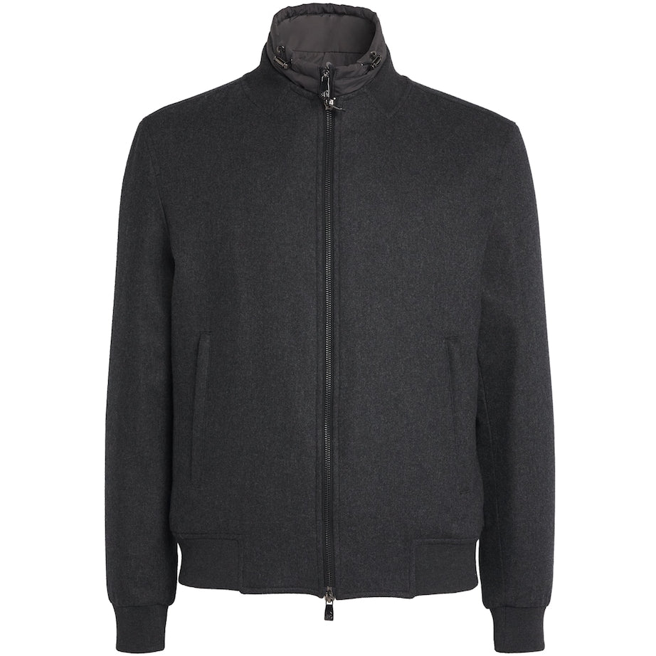 Grey Cashmere-Blend Vest-Lined Bomber Jacket