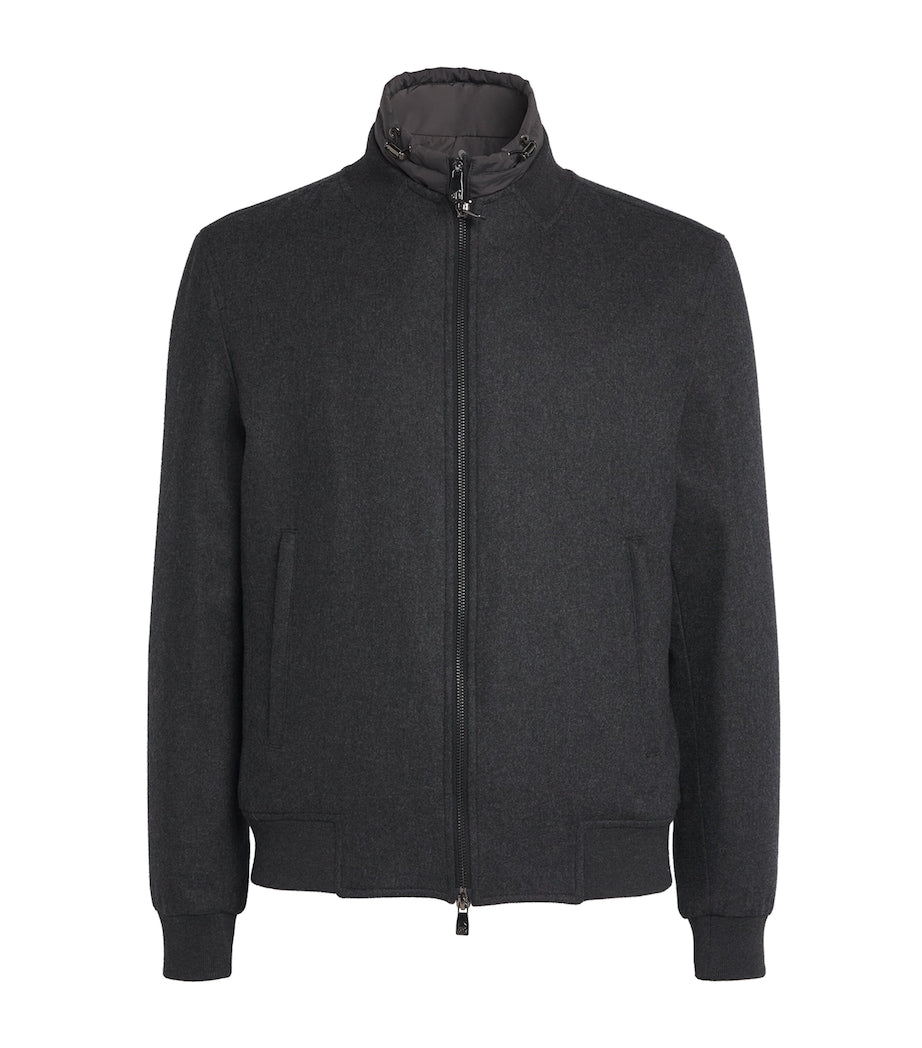 Grey Cashmere-Blend Vest-Lined Bomber Jacket