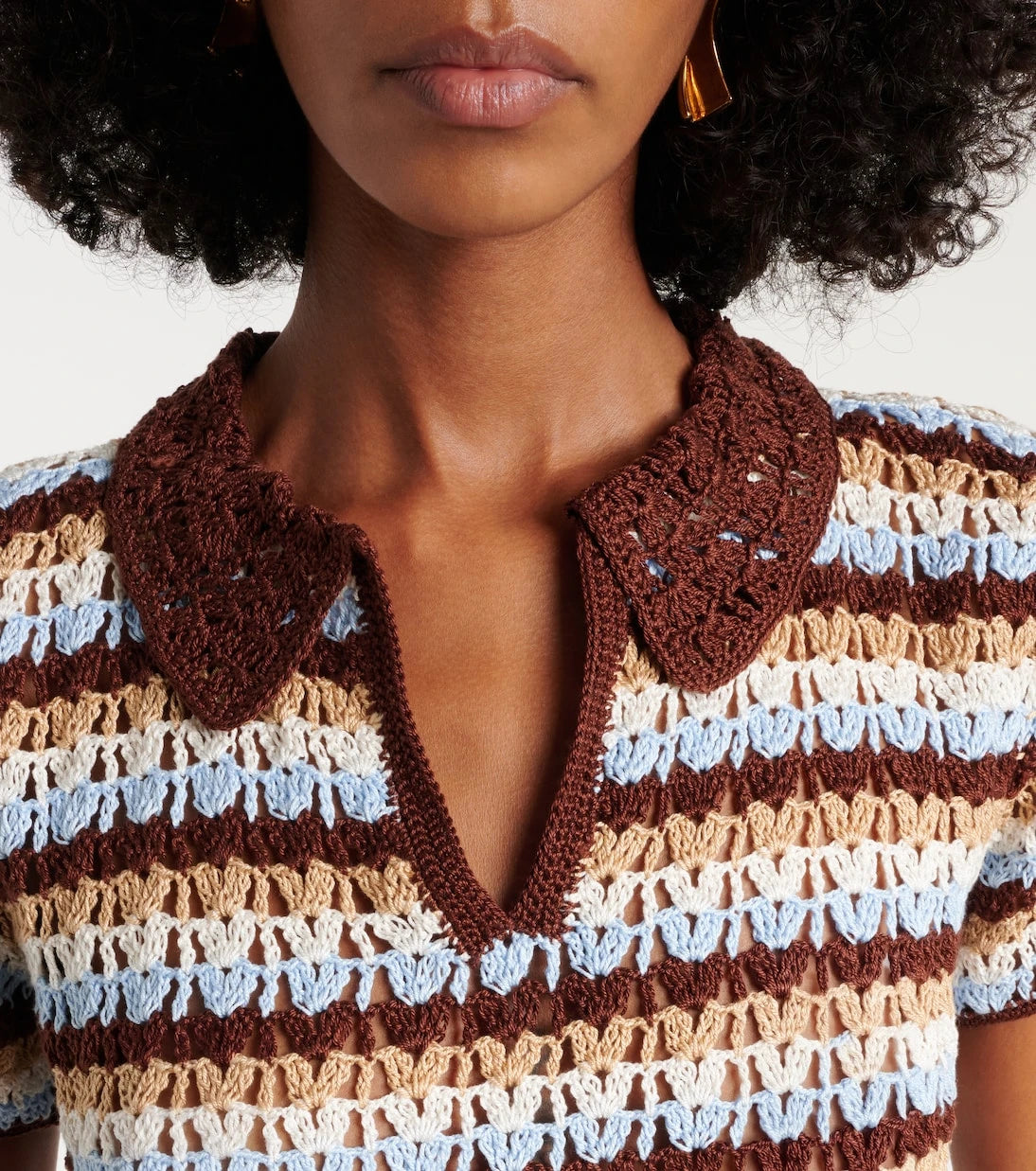 Anna Kosturova - Crochet striped cotton polo shirt