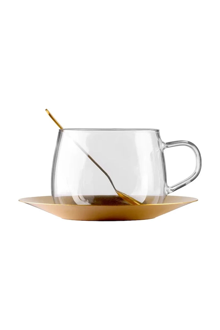 Vialli Design borosilikat camdan fincan ve tabaklı porselen fincan 400 ml