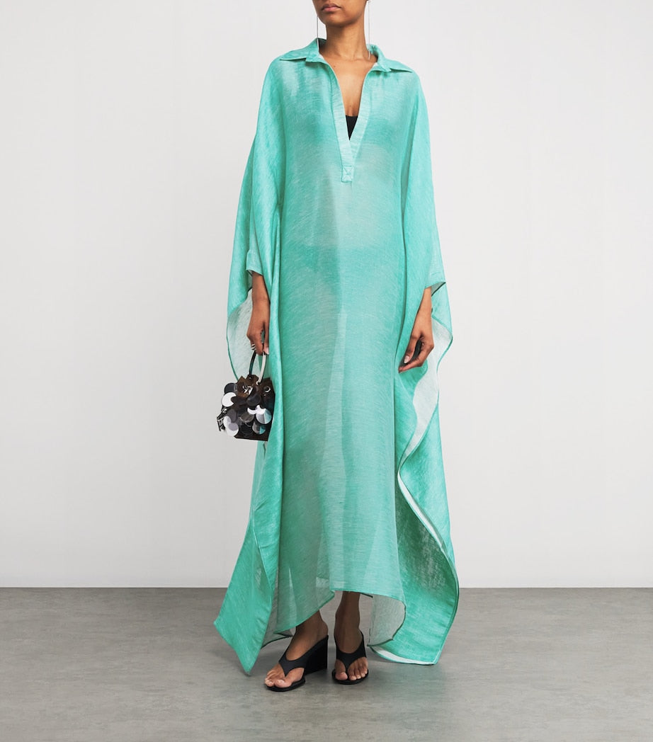 Linen-Blend Caicos Kaftan ACQUA