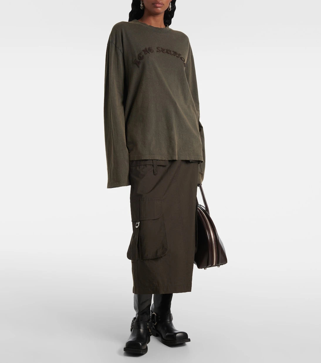 Acne Studios - تنورة متوسطة الطول من مزيج القطن بشعار العلامة