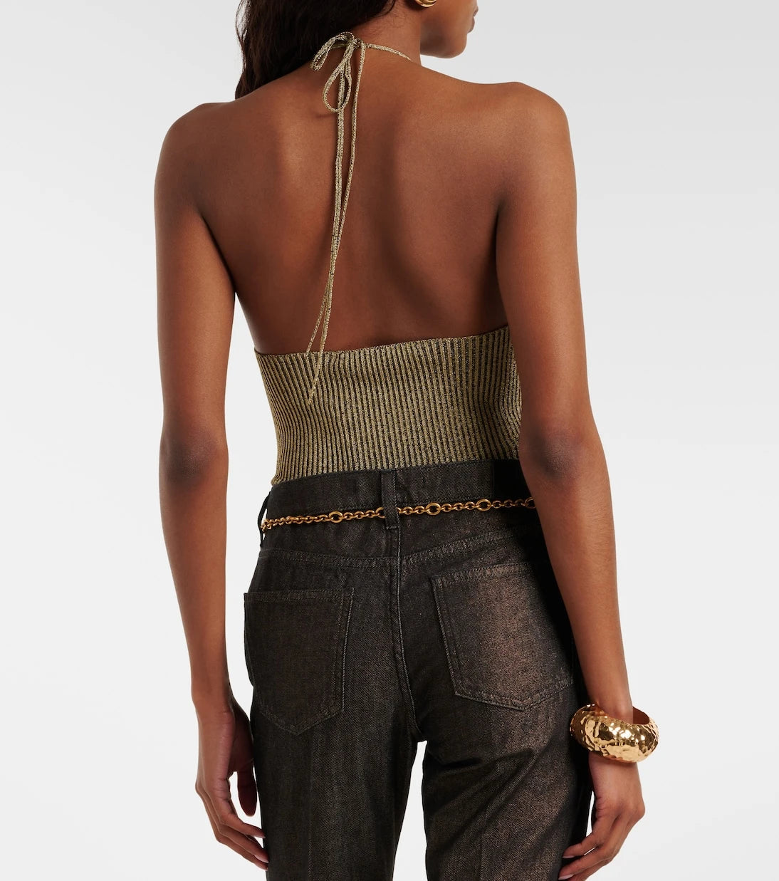 Roberto Cavalli - Embellished halterneck lamé bodysuit