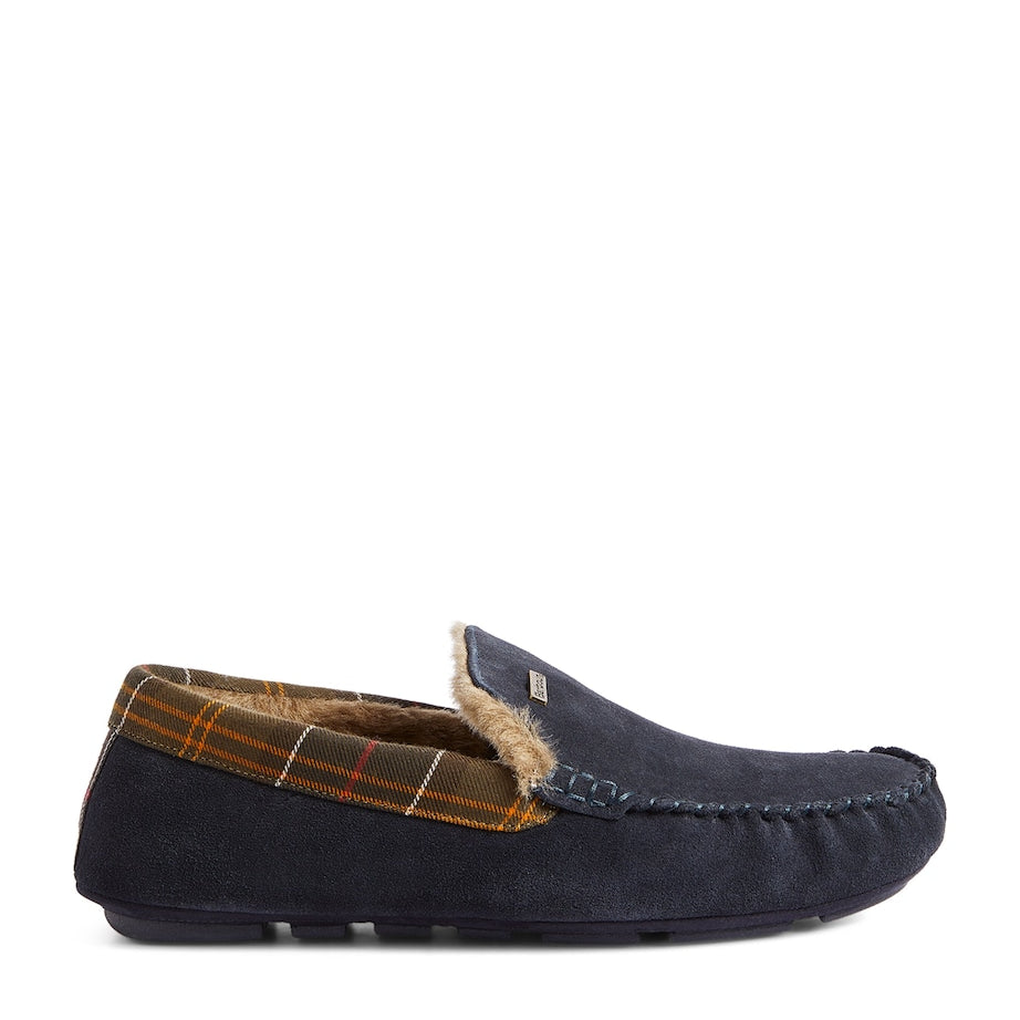 Suede Tartan-Trim Monty Slippers