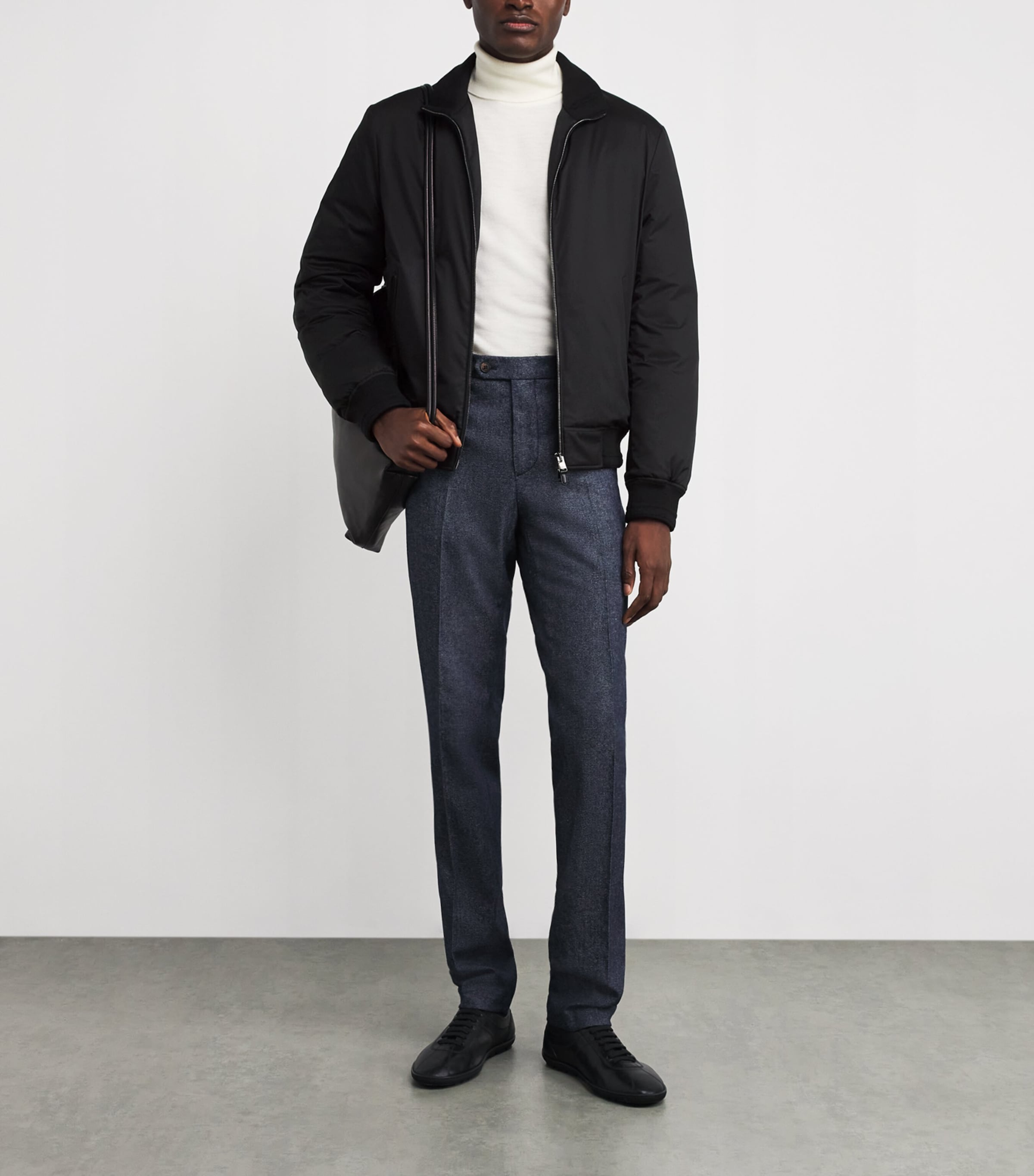 Canali Black Down Bomber Jacket