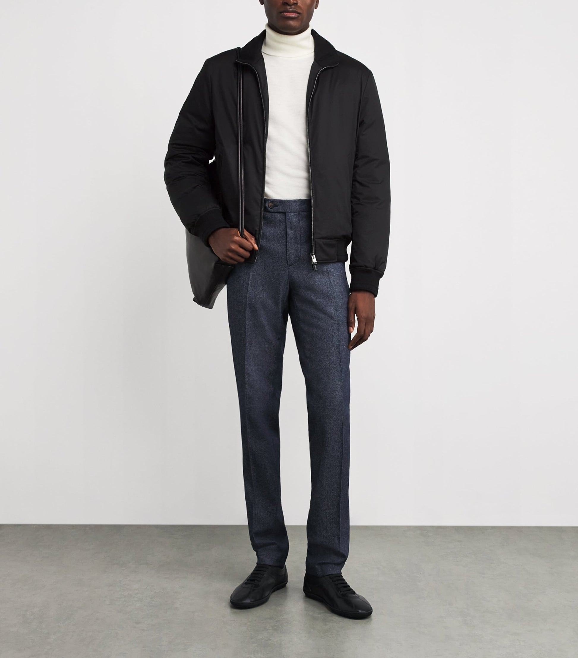 Canali Black Down Bomber Jacket