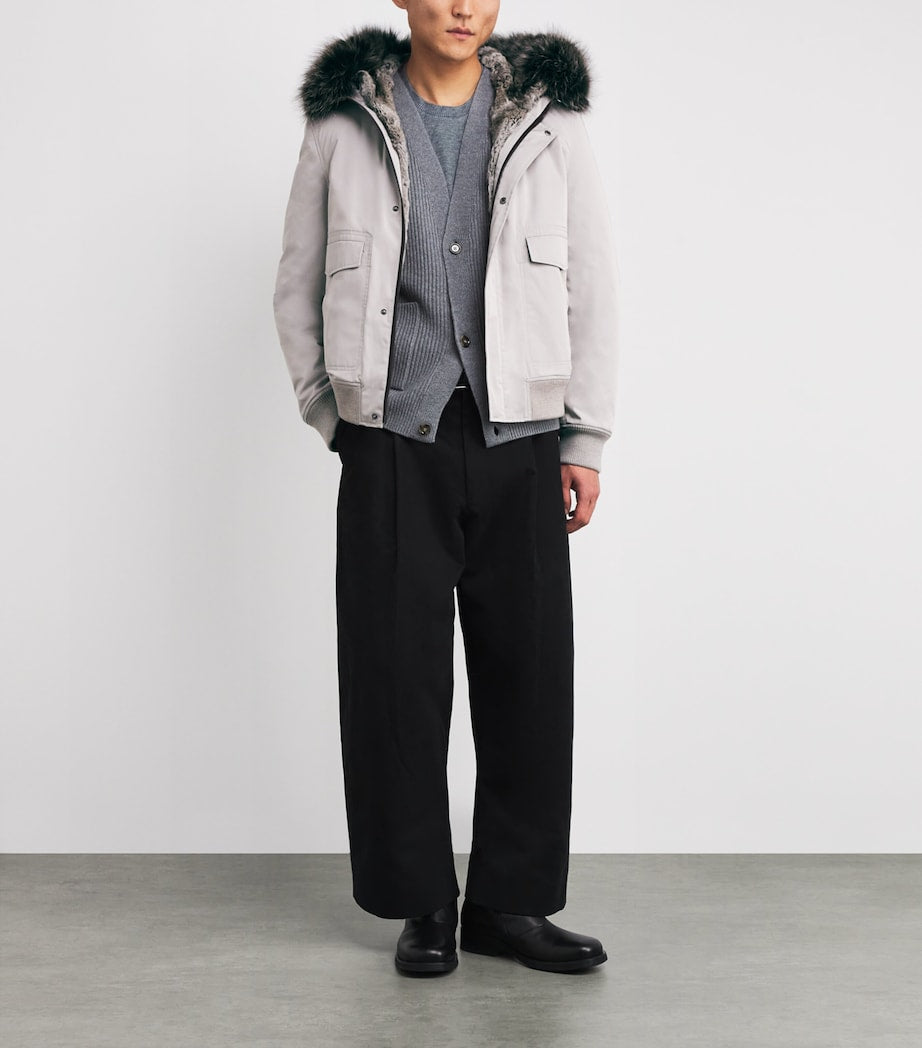 Yves Salomon White Down Coyote Fur-Trim Parka