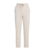 Beige Cotton-Blend Drawstring Trousers