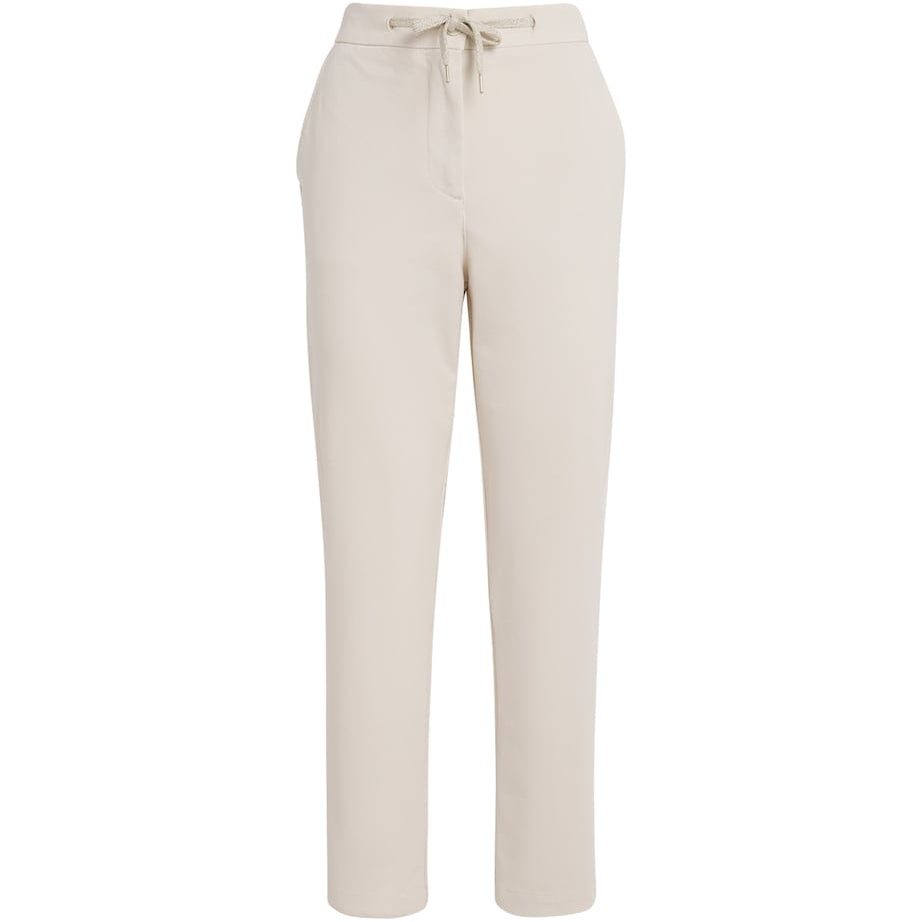 Beige Cotton-Blend Drawstring Trousers