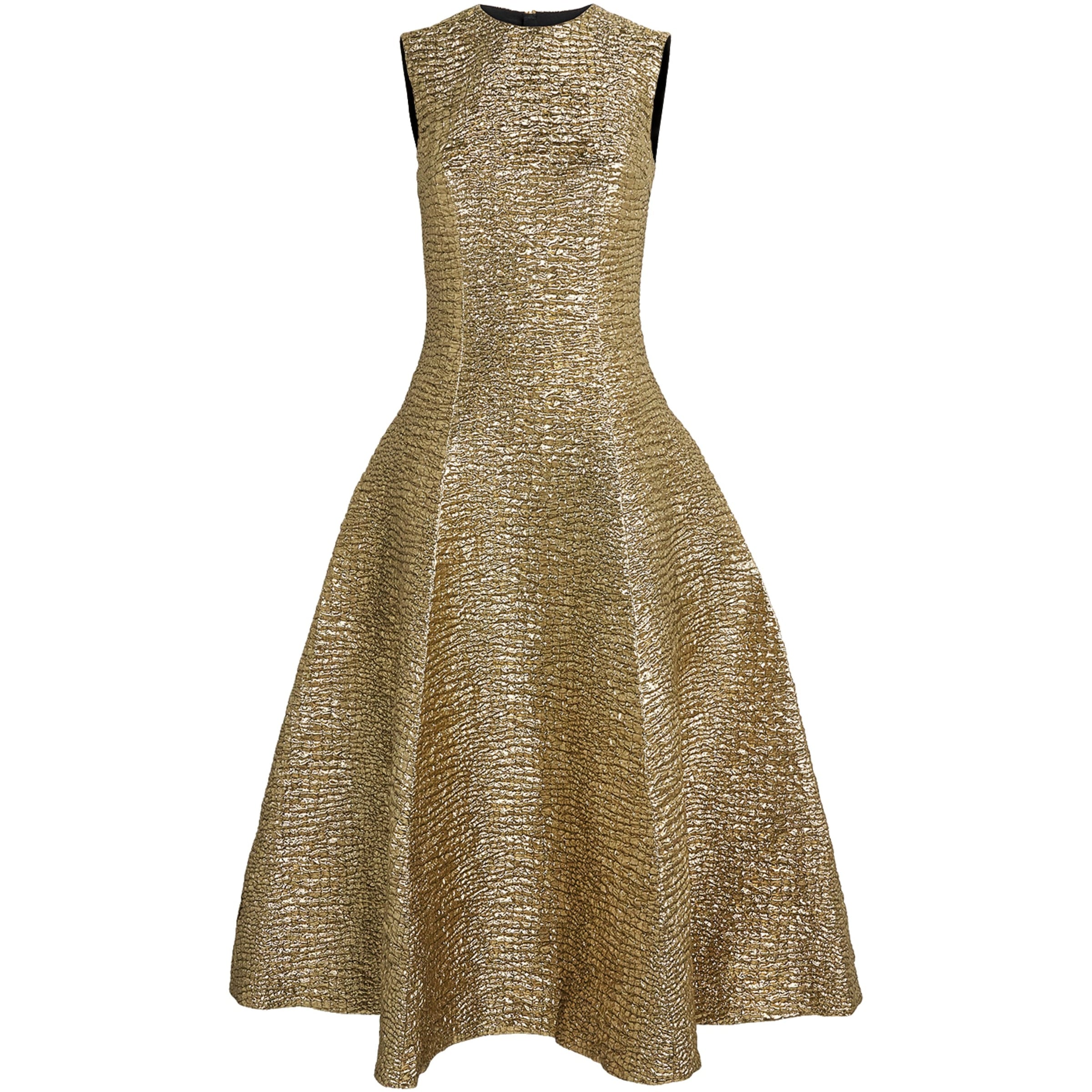 Emilia Wickstead Gold Metallic Seersucker Mara Midi Dress