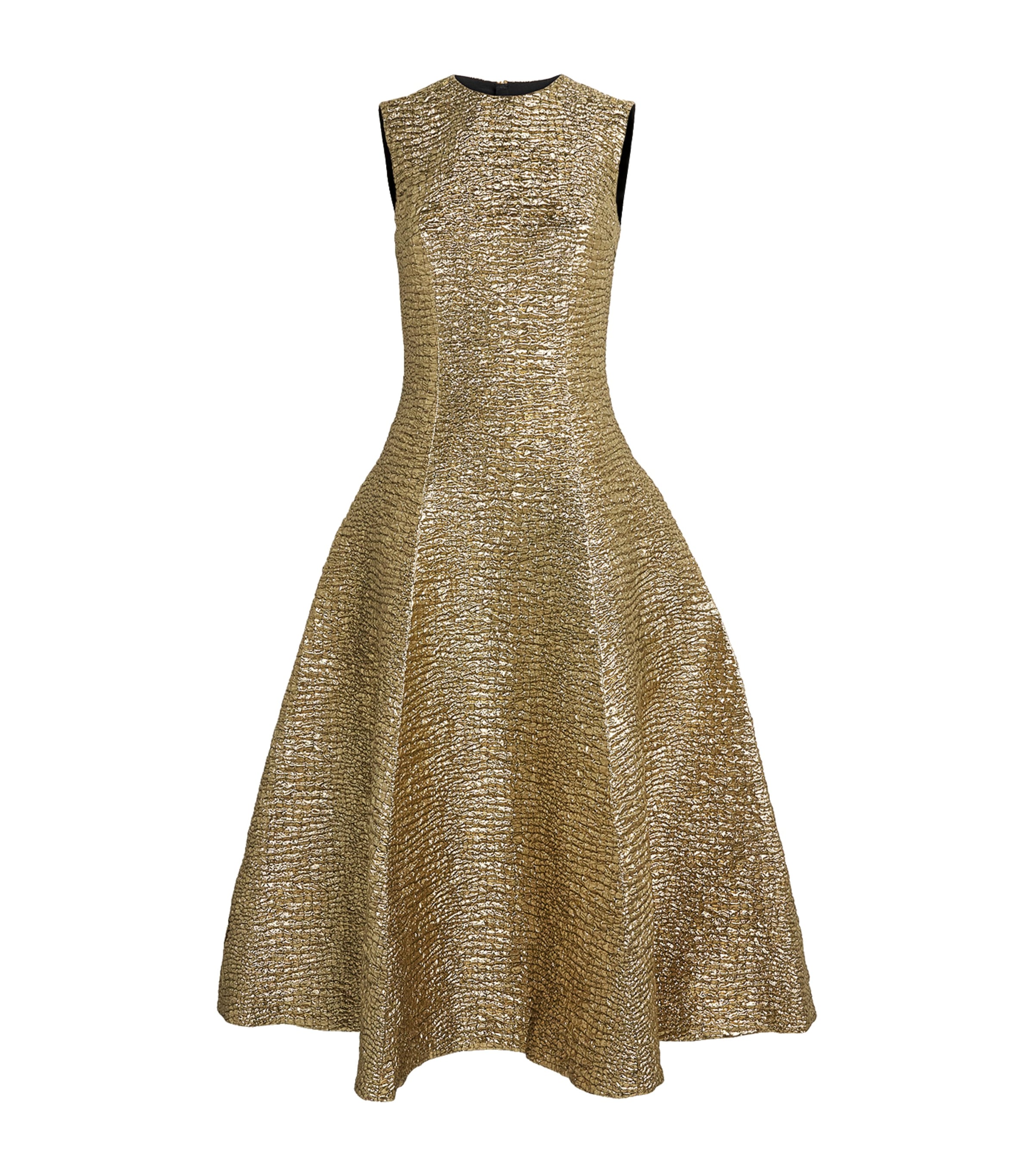 Emilia Wickstead Gold Metallic Seersucker Mara Midi Dress