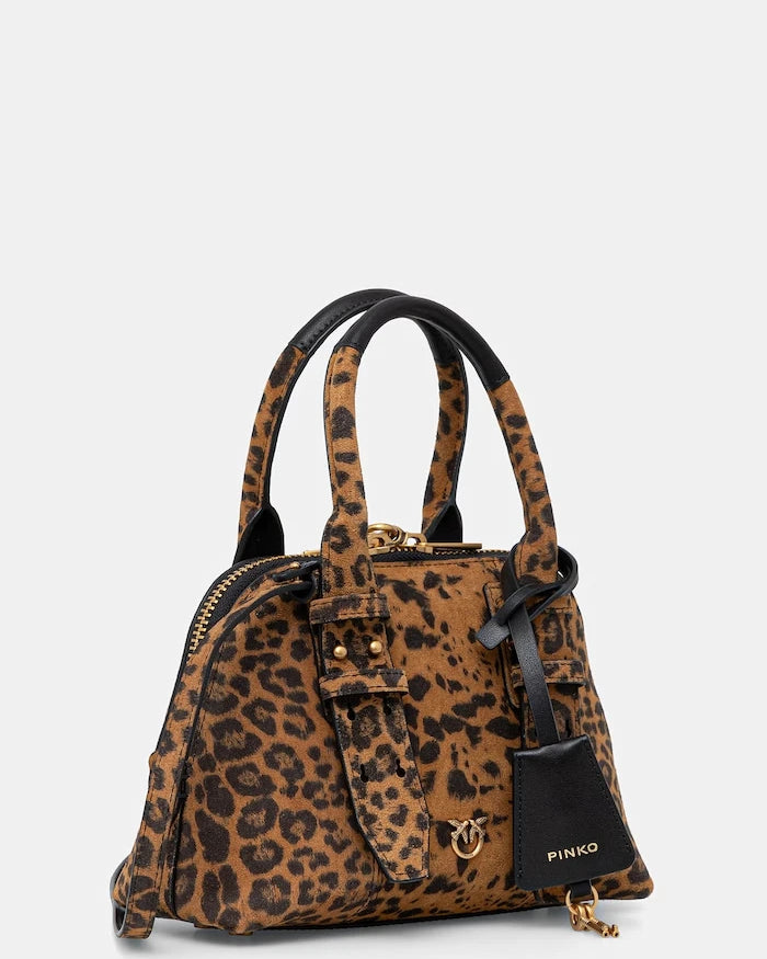 Pinko kadın süet crossbody çanta Leopard print