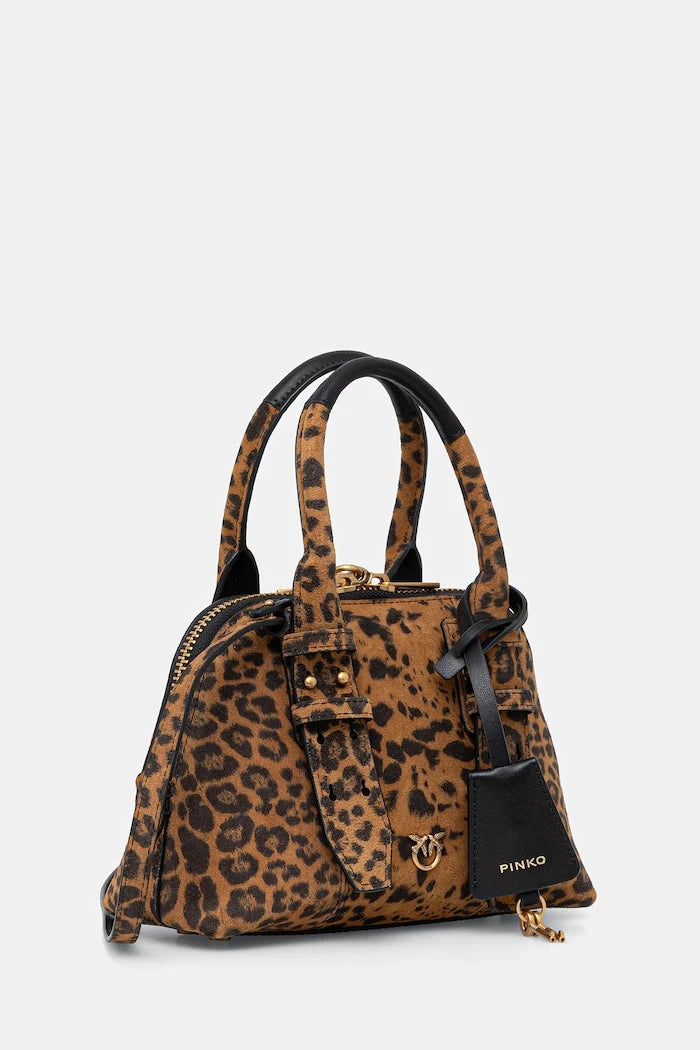 Pinko kadın süet crossbody çanta Leopard print