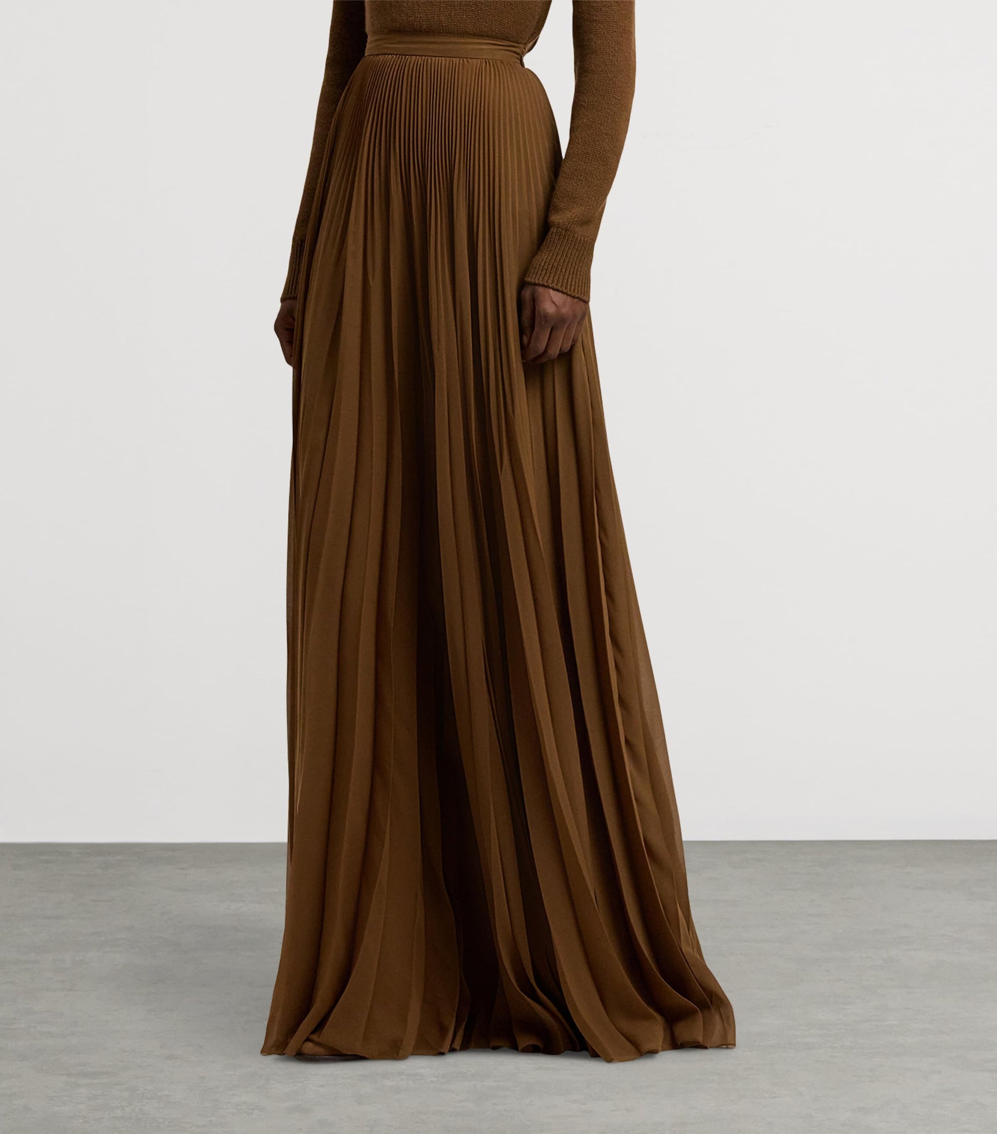 Ralph Lauren Collection Brown Chiffon Pleated Marsha Maxi Skirt