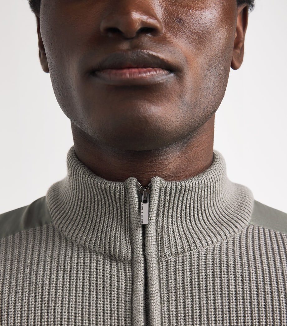 Paul & Shark Green Virgin Wool-Silk Quarter-Zip Sweater
