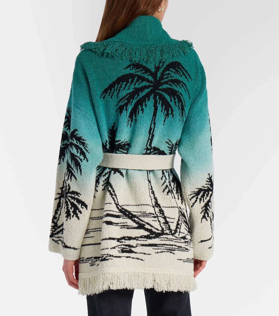 Alanui - Wave Bloom fringed cotton-blend jacquard cardigan