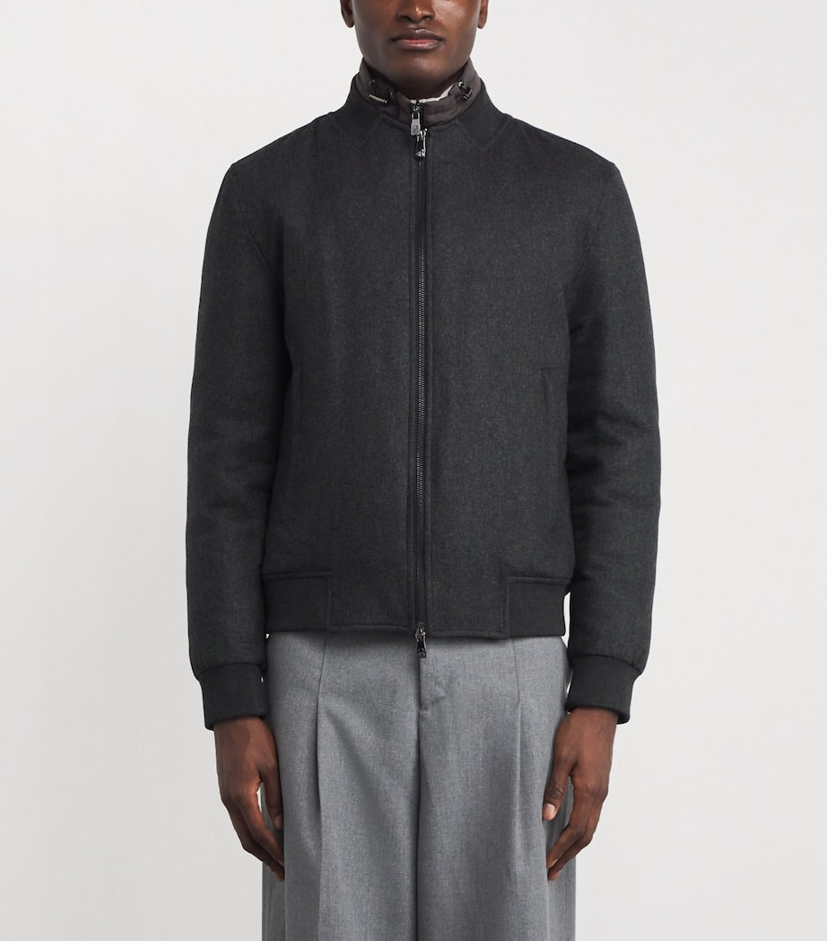 Grey Cashmere-Blend Vest-Lined Bomber Jacket