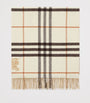 Burberry White Cashmere Wide Reversible EKD Scarf