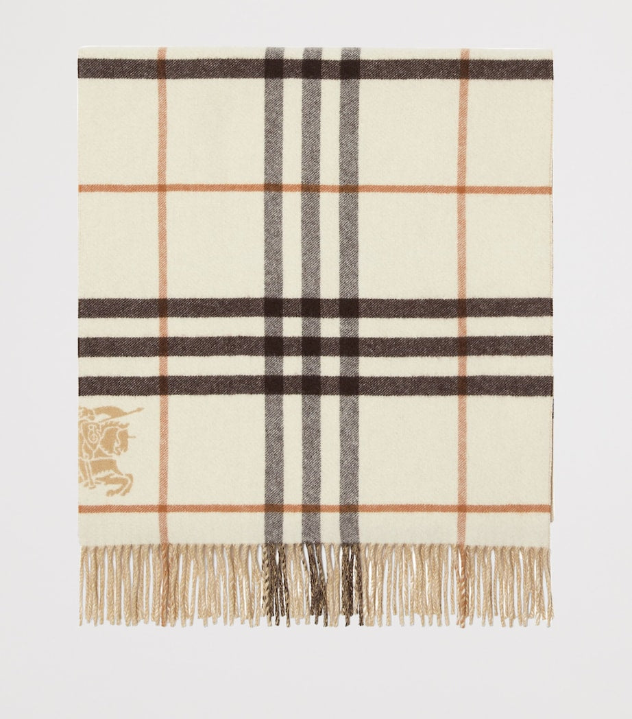 Burberry White Cashmere Wide Reversible EKD Scarf