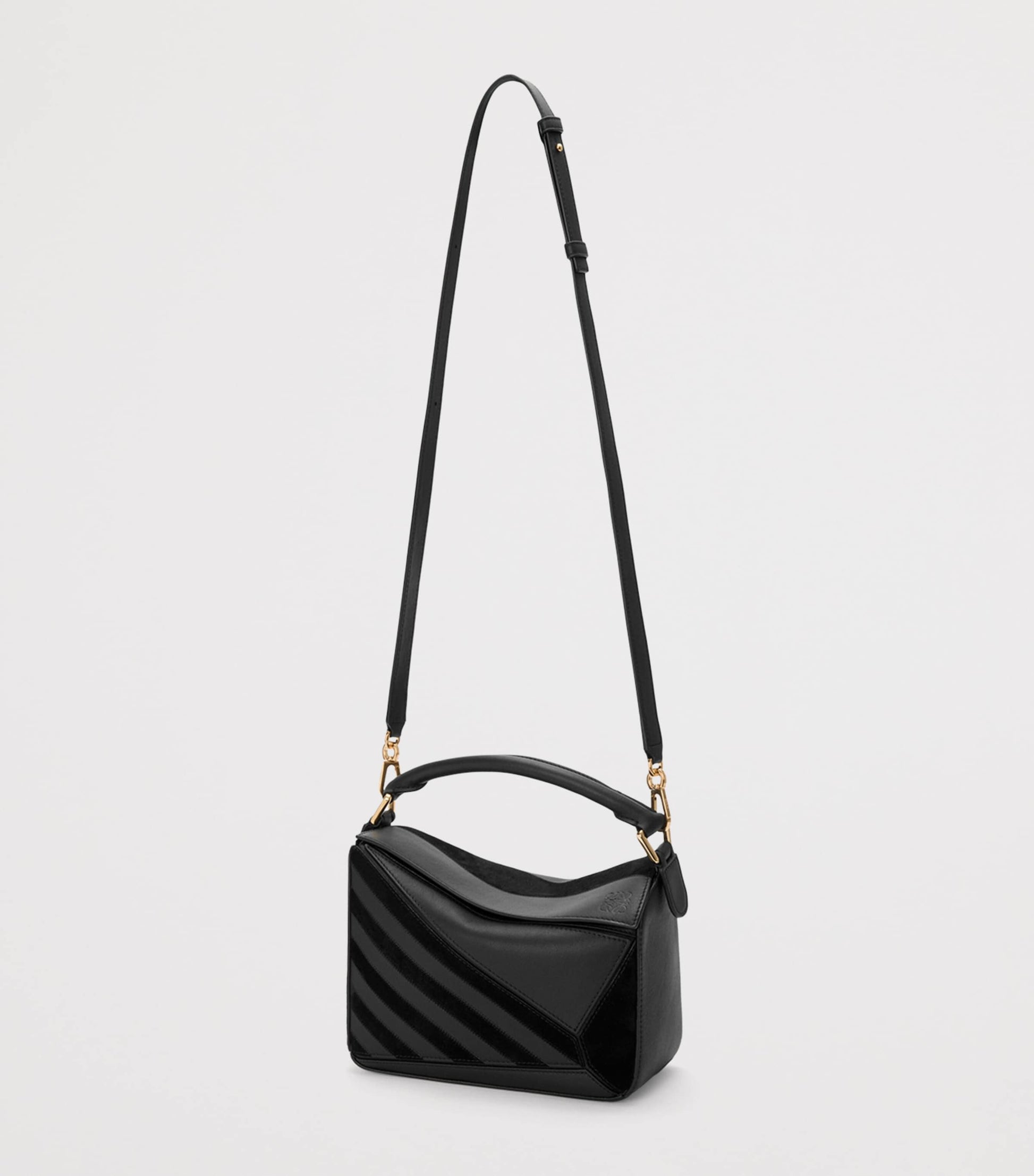 Small Leather Stripe Puzzle Edge Top-Handle Bag