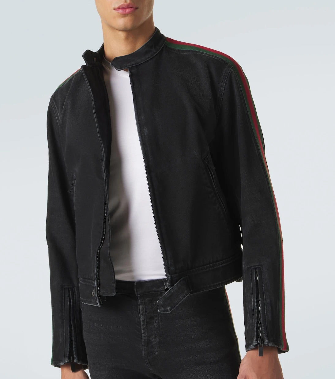 Gucci - Web Stripe denim biker jacket