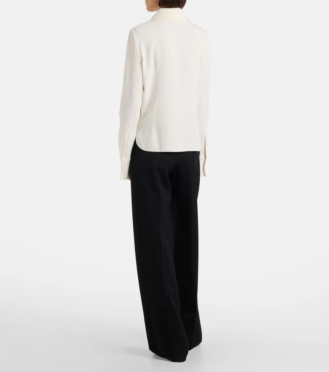 Oscar de la Renta - Lace-trimmed silk-blend georgette blouse