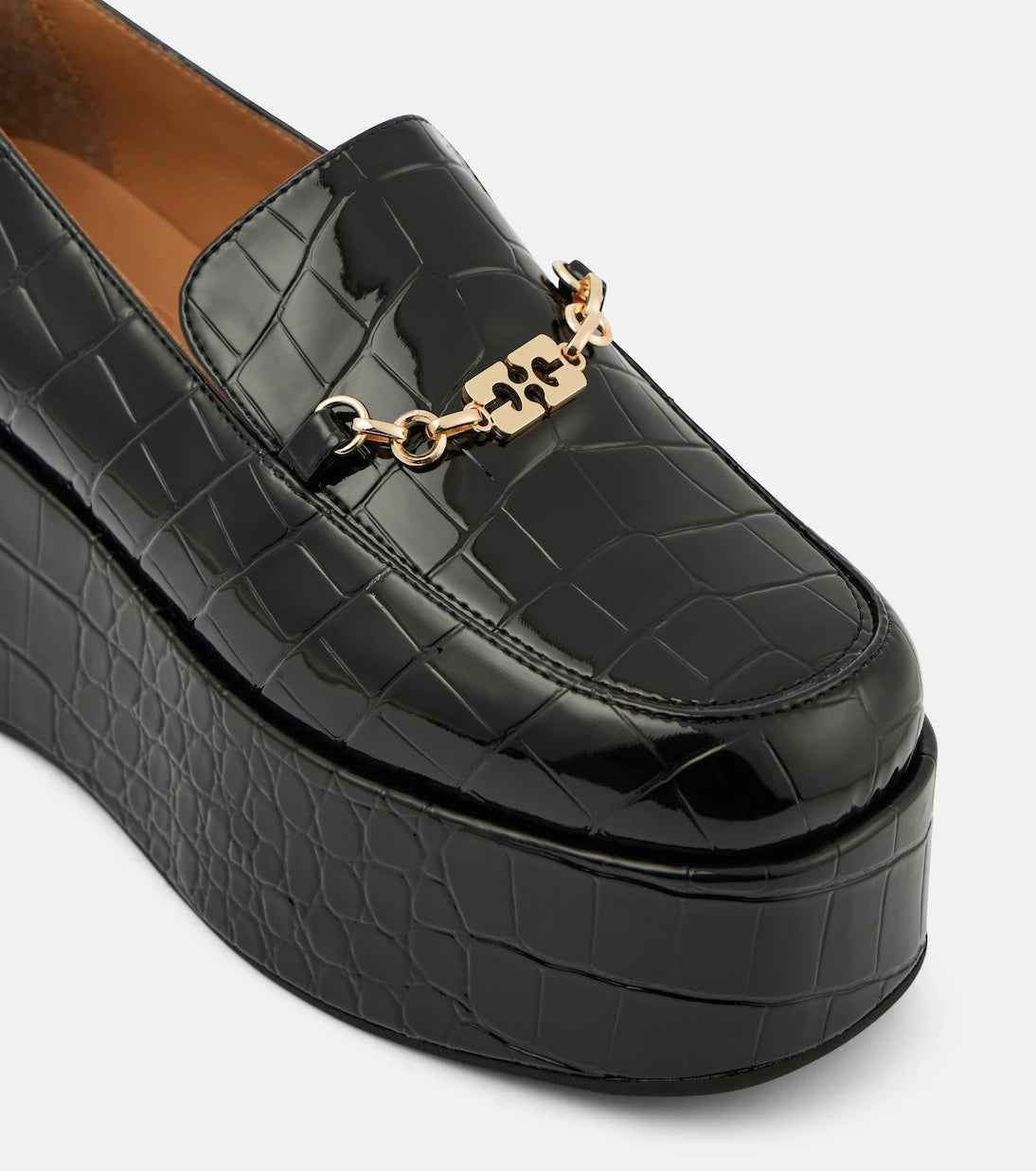 Ganni - Croc-effect faux leather platform loafers