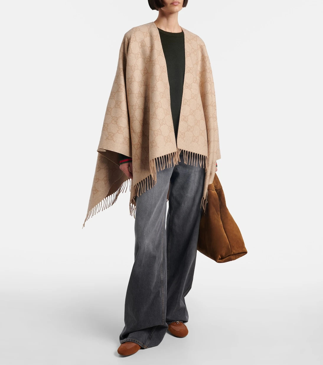 Gucci - GG fringed cashmere-blend lamé cape