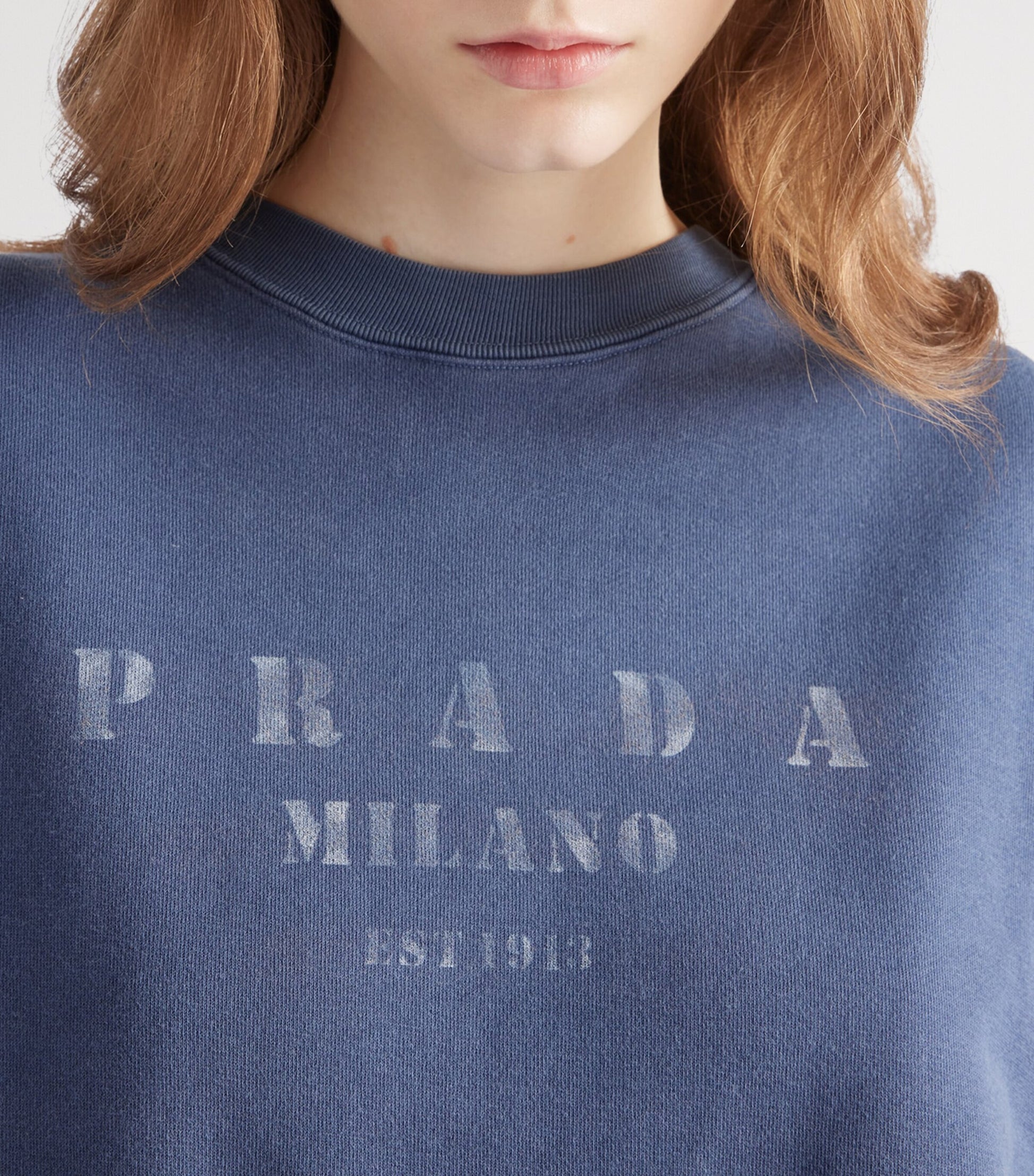 Prada Blue Short-Sleeve Logo Sweatshirt
