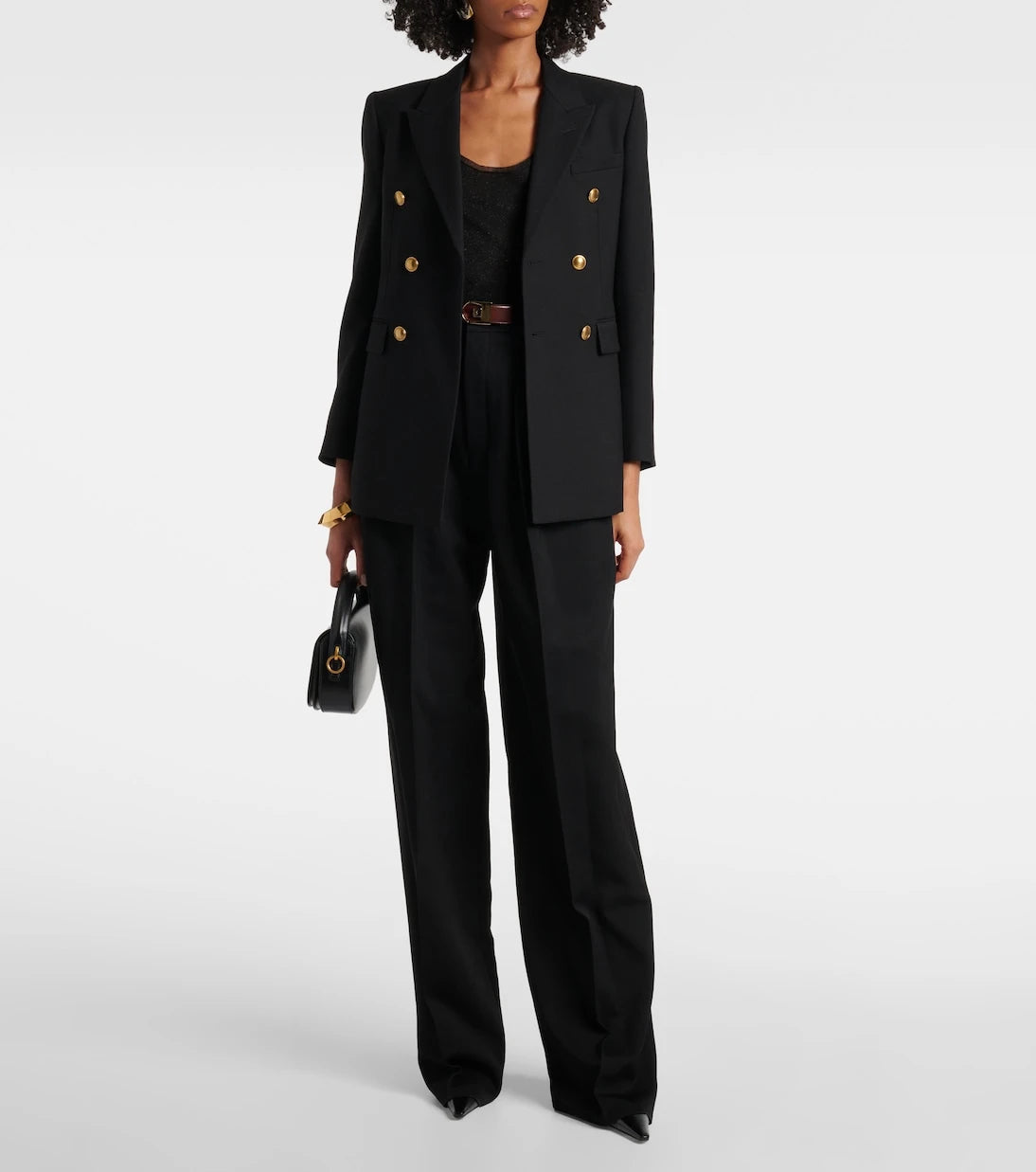 Saint Laurent - High-rise wool Grain De Poudre tuxedo pants