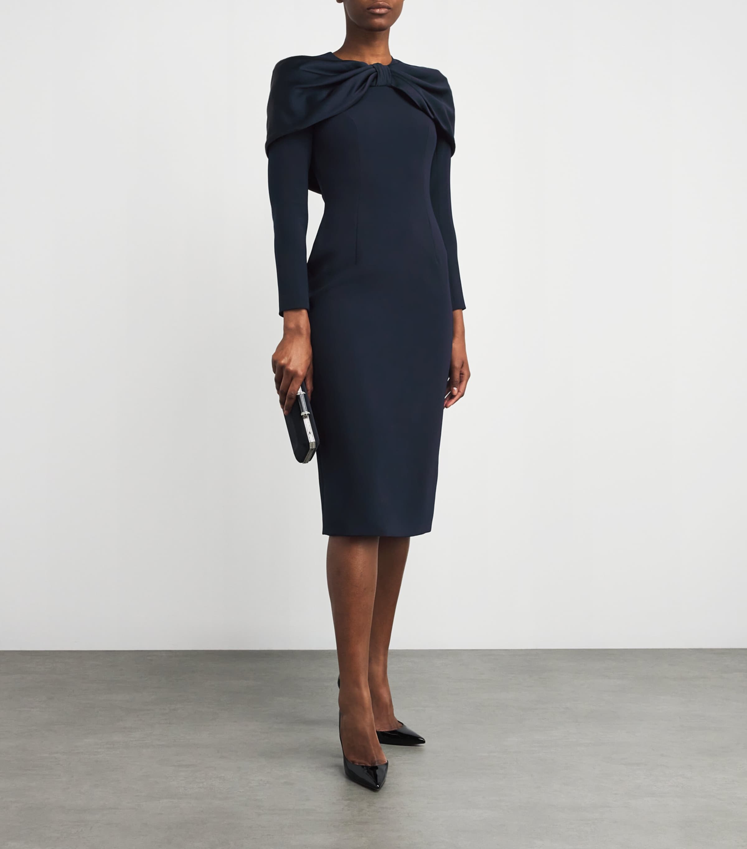 Black Satin Bow Penny Midi Dress