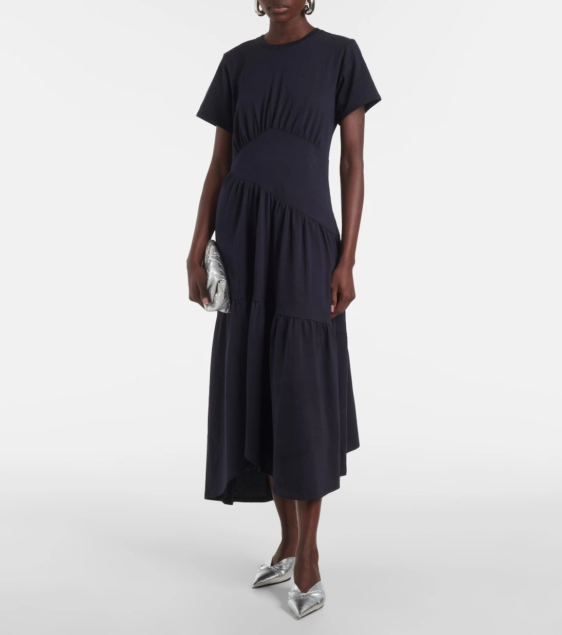 Frame - Gathered paneled cotton midi dress