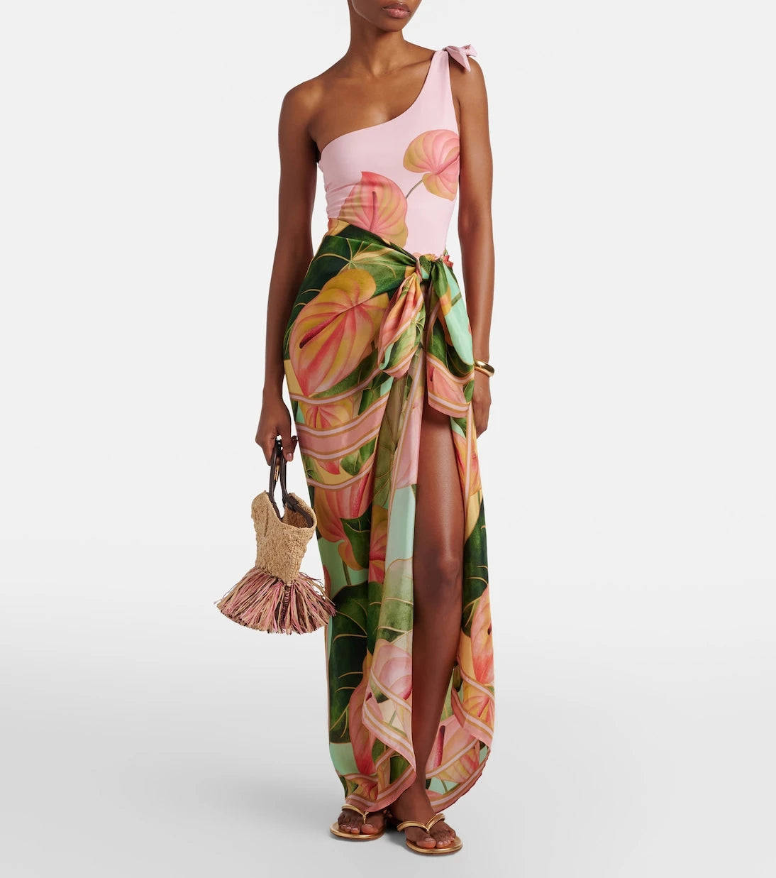 Farm Rio - Anturium Leaves satin beach cover-up