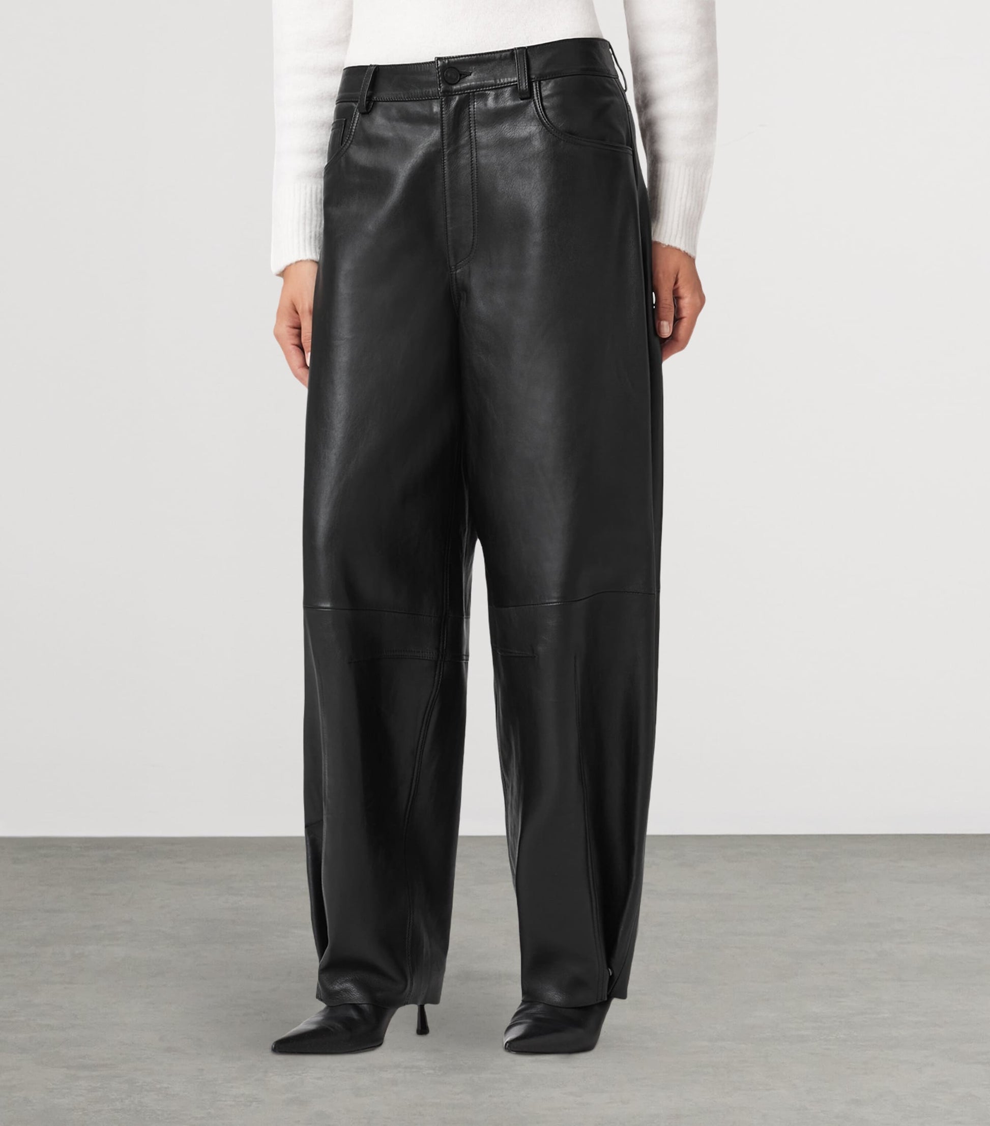 AllSaints Black Leather Jett Lea Trousers