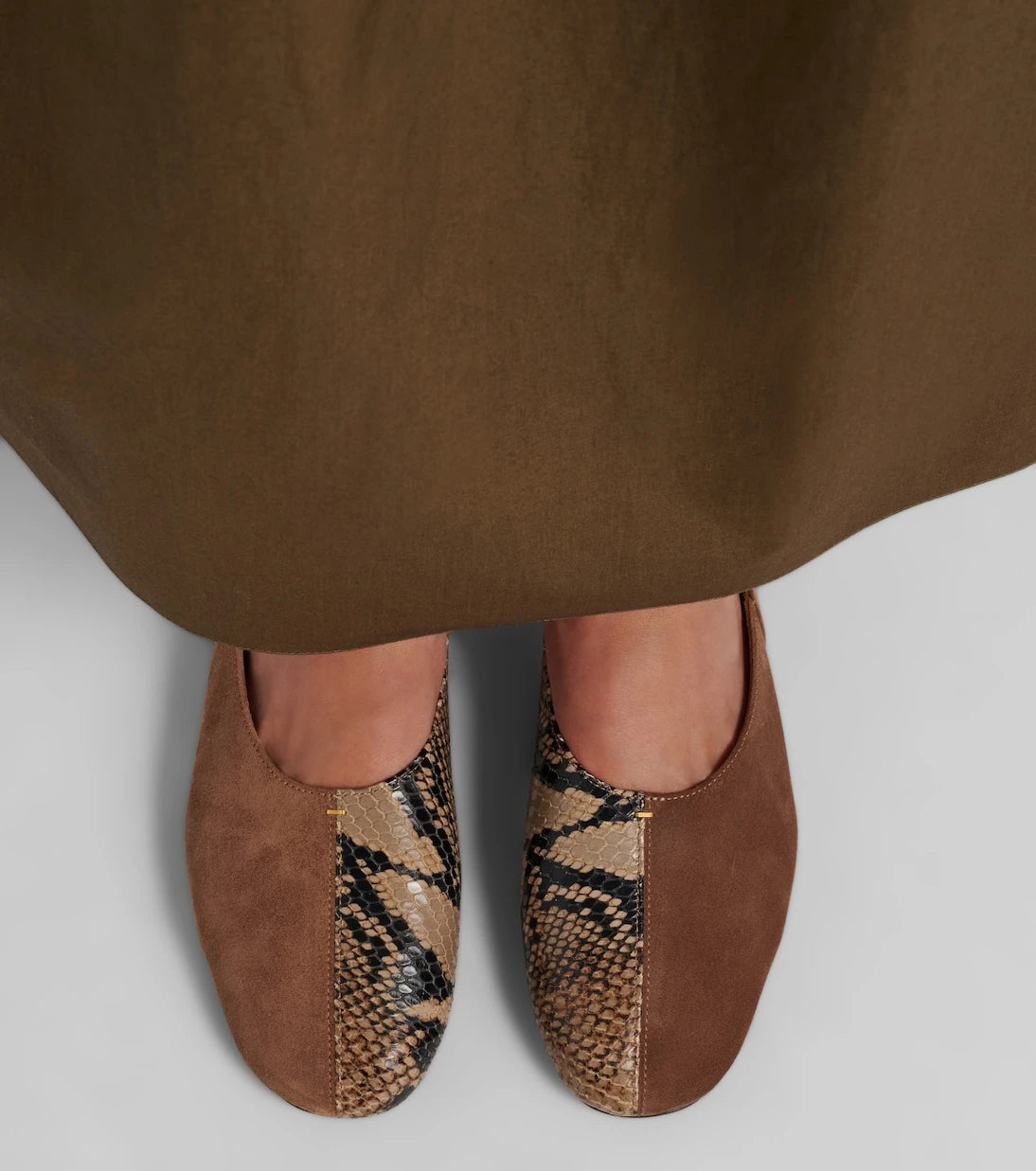 Khaite - Jane snake-effect leather and suede ballet flats