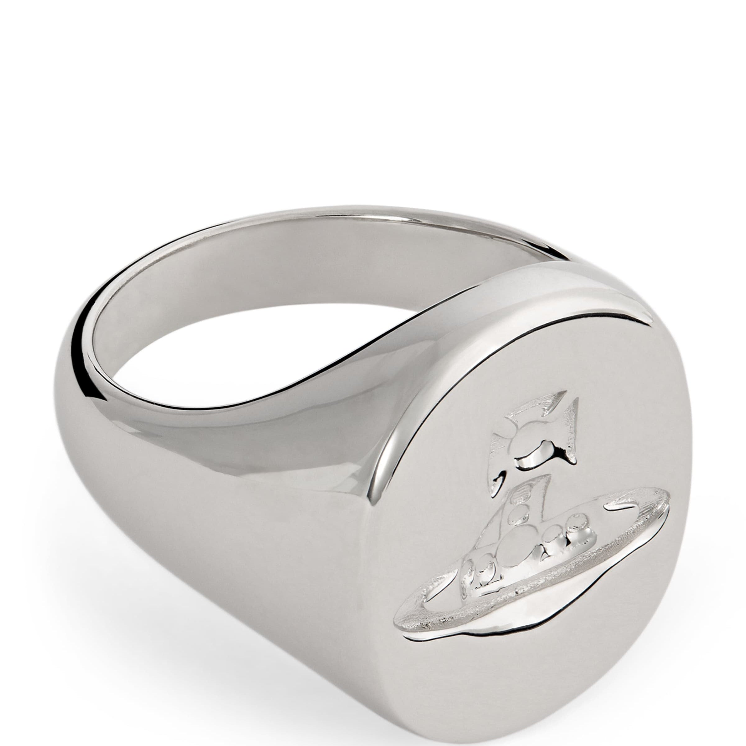 Rhodium-Plated Sterling Silver Orb Signet Ring